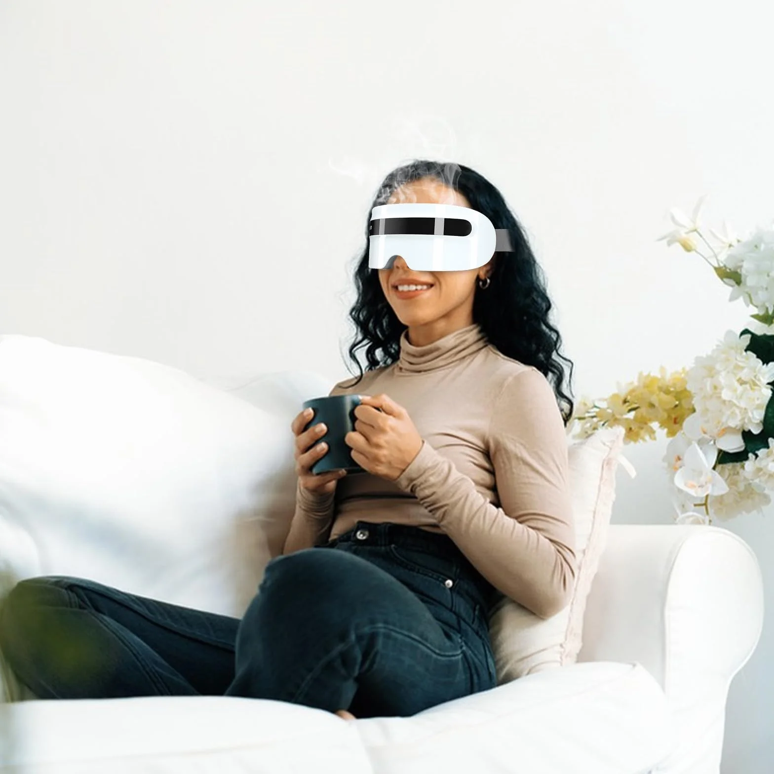 Massaggiatore per gli occhi con vapore, maschera riscaldante con vibrazione e musica Bluetooth, 5 modalità ricaricabile