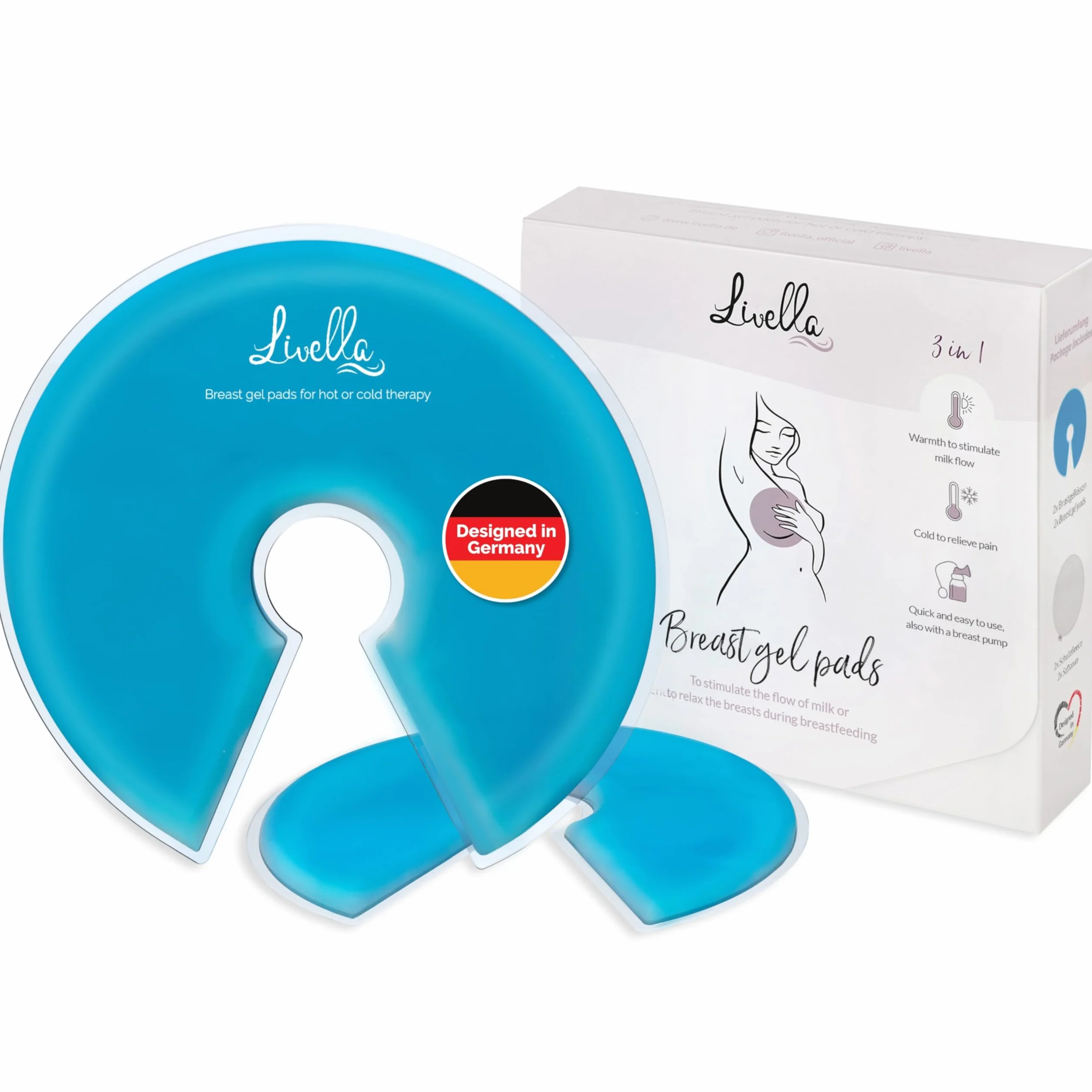 Cuscinetto in gel per il seno Livella 3 in 1 - uso freddo e caldo allattamento tiralatte - 2 pad 2 custodie