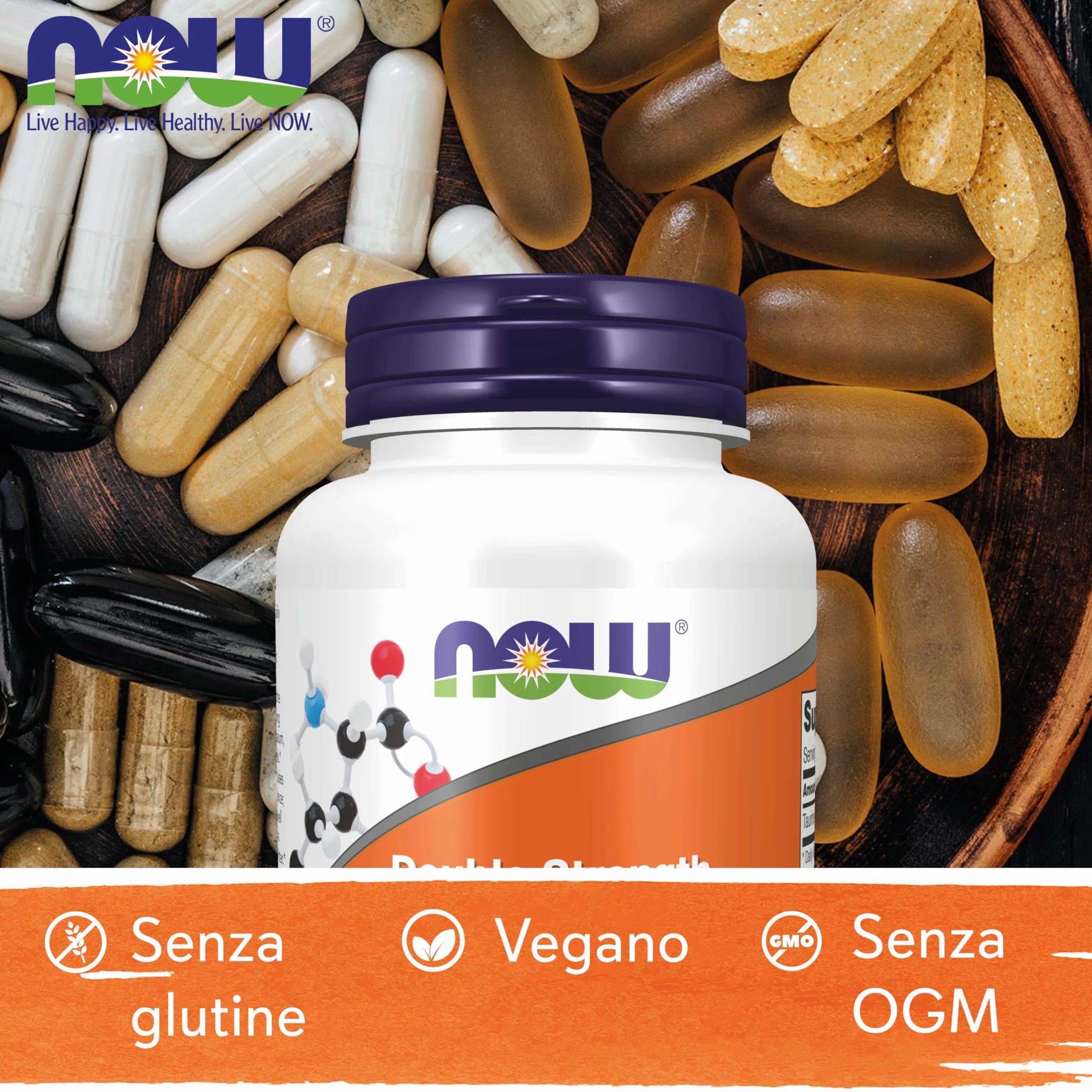 Now Foods Taurine Doppia Forza 1000mg 100 Capsule vegane Aminoacido