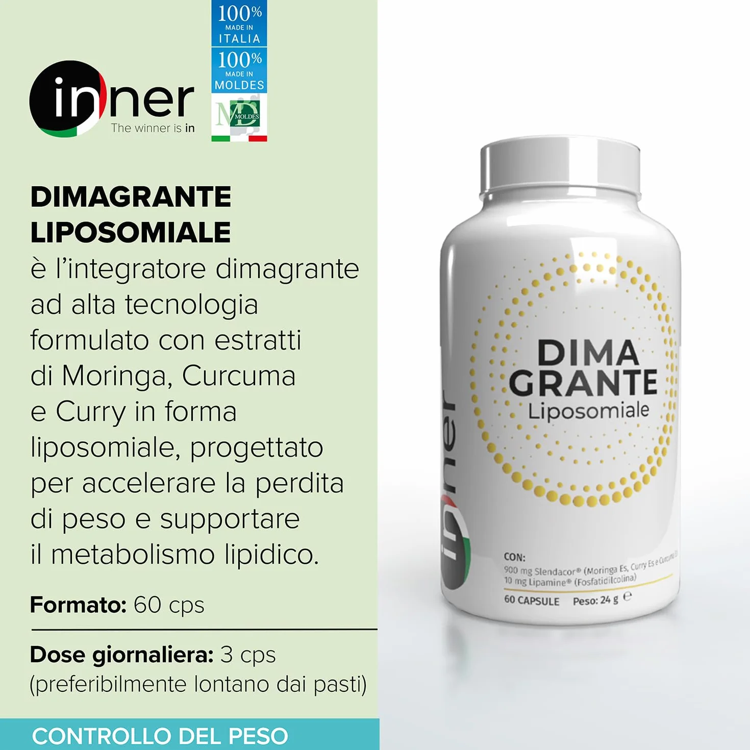 Slendacor® Integratore Dimagrante Liposomiale 60 capsule Moringa Curcuma Curry Supporto Peso Metabolismo