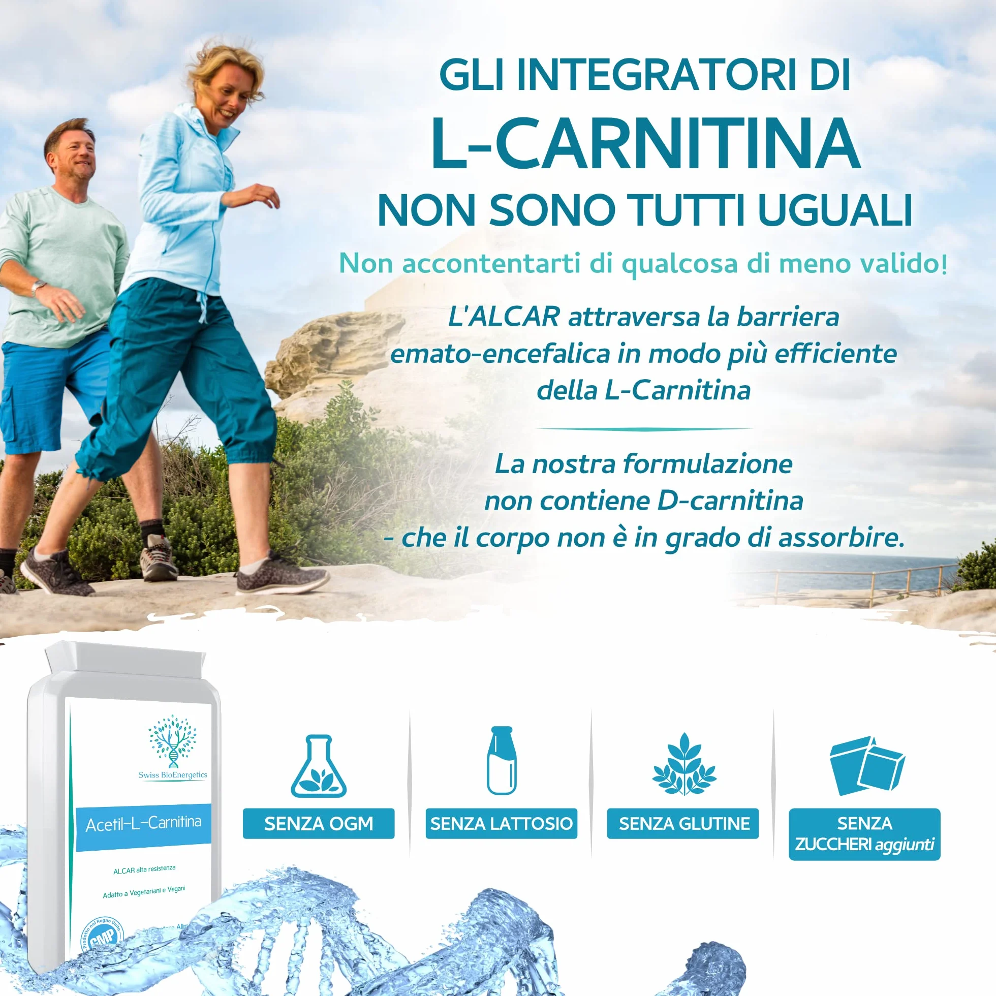 Acetil-L-Carnitina 500mg ALCAR Alta Potenza 90 Capsule Supporto Energia Funzione Cognitiva Resistenza Muscolare Vegano