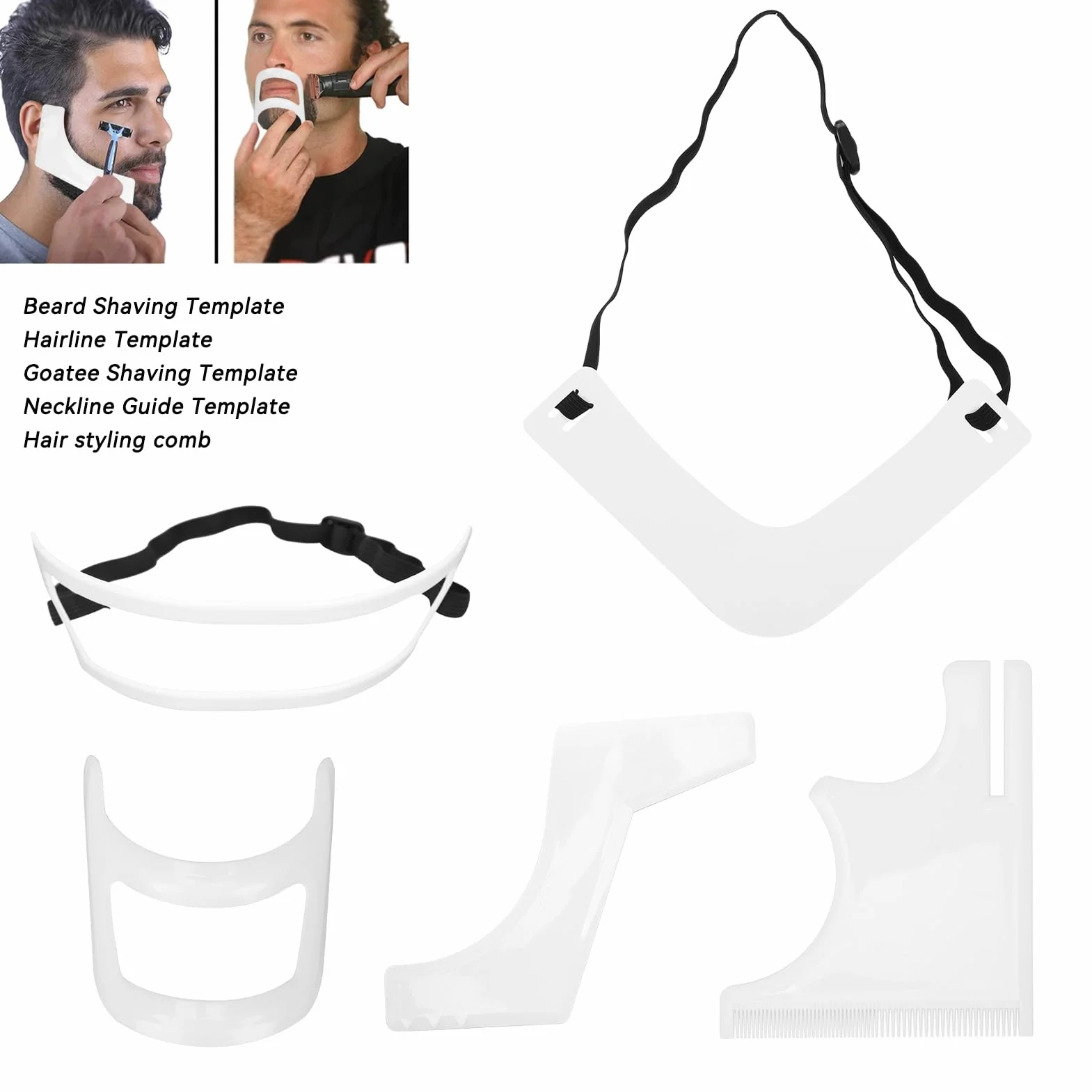 Set di 5 pezzi per il taglio della barba, set di strumenti per modellare la barba da uomo, per la rasatura di pizzetto e scollatura, guida per la barba, styling della barba