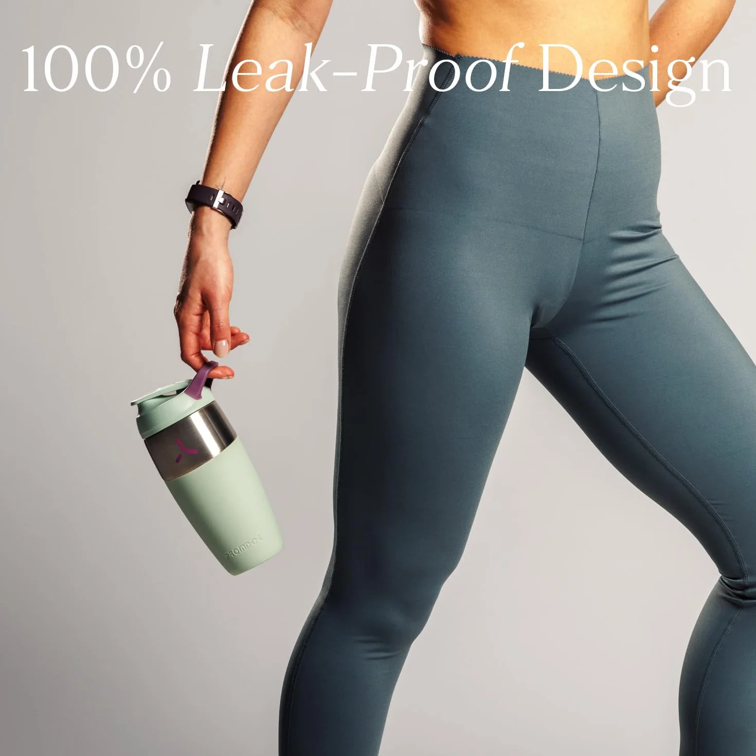 Promixx Pursuit Shaker Acciaio Inossidabile - 760ml Miscelatore Proteico Metallo Leggero con Snap-Fit per Frullati Lisci - Ermetico Anti-Odori per Fitness - Verde Alga
