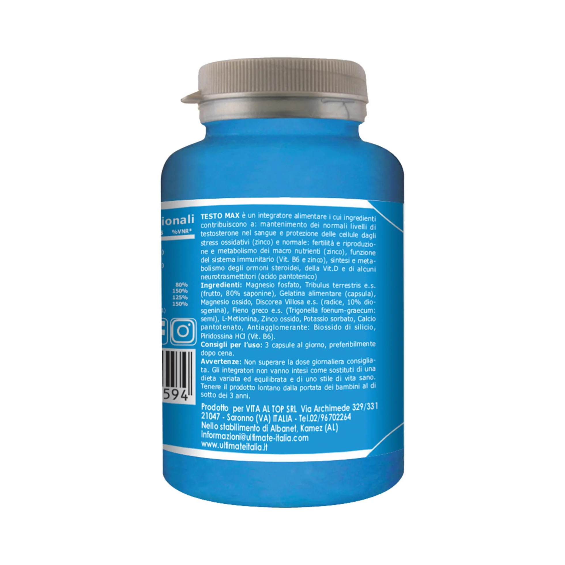 Testo Max - Integratore Per Forza, Potenza, Vigore – Stimola La Produzione Naturale Di Testosterone – Con Tribulus terrestris, Discorea, Fieno Greco, Zinco, Magnesio - 90 Capsule - Ultimate Italia