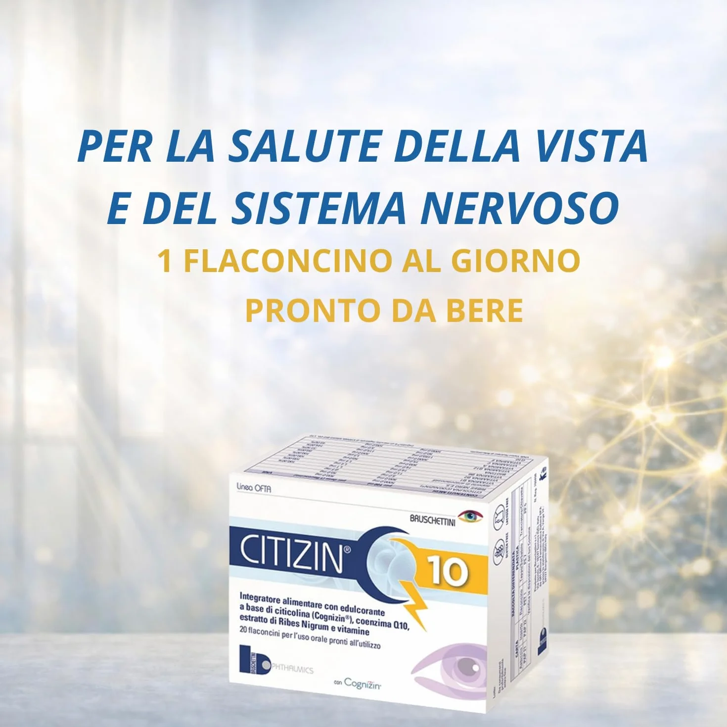 Q10 – 20 Flaconcini da 10 ml – Integratore Alimentare a base di Citicolina (Cognizin), Coenzima Q10, Vitamine A, C, E, Vitamine del gruppo B e Ribes nero