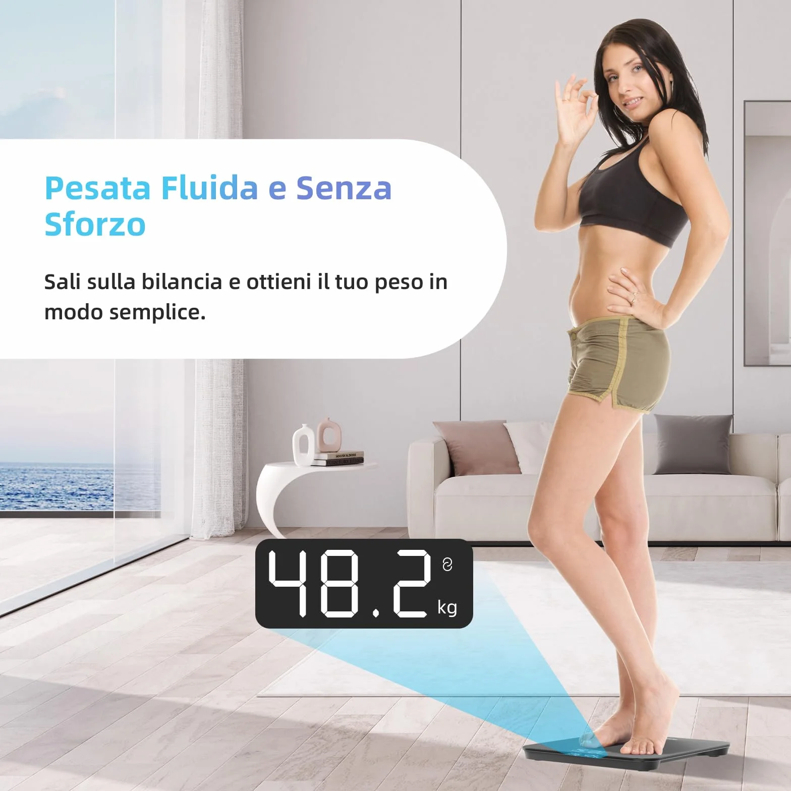 Healthkeep Bilancia Pesapersone Digitale 180 kg, Alta Precisione 0,1 kg, Display LED Retroilluminato, Vetro Temperato 5 mm