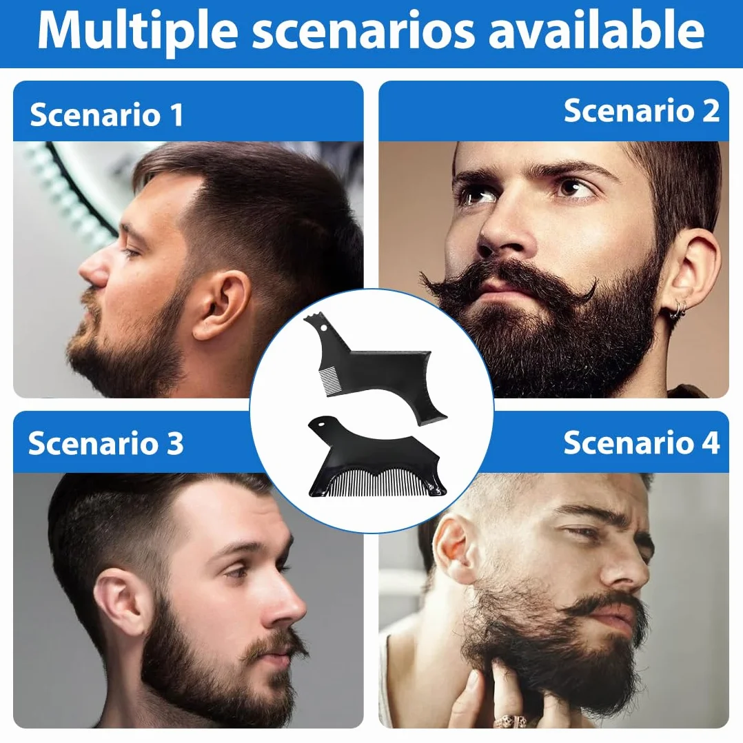 Stencil Pettine per Barba Uomo 2 Pezzi, Strumenti per Modellazione Capelli, Nero