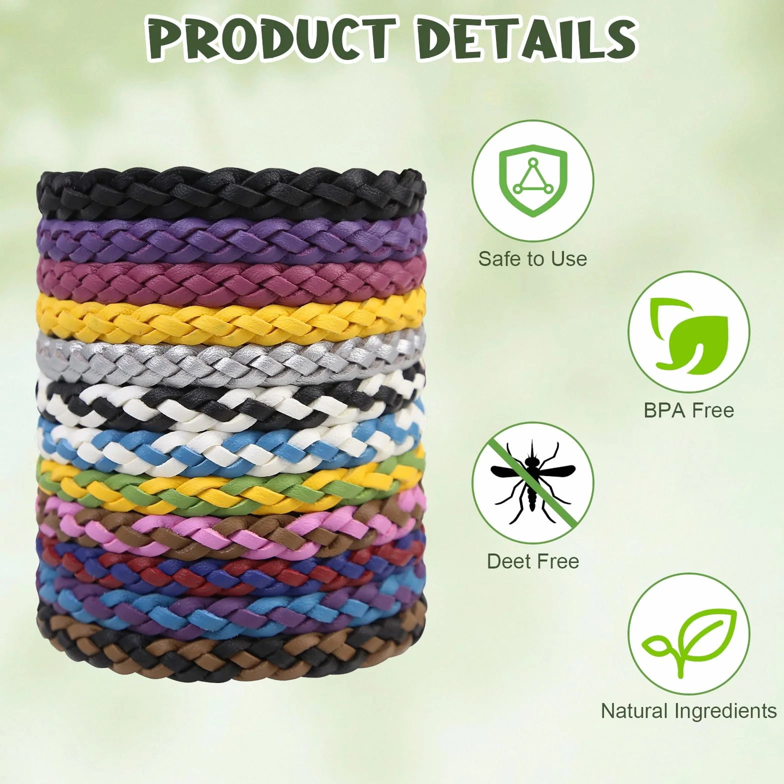 Braccialetto Repellente Zanzare Confezione 12 Pelle Naturale Senza DEET Impermeabile Morbido Leggero Uomo Donna Interno Esterno