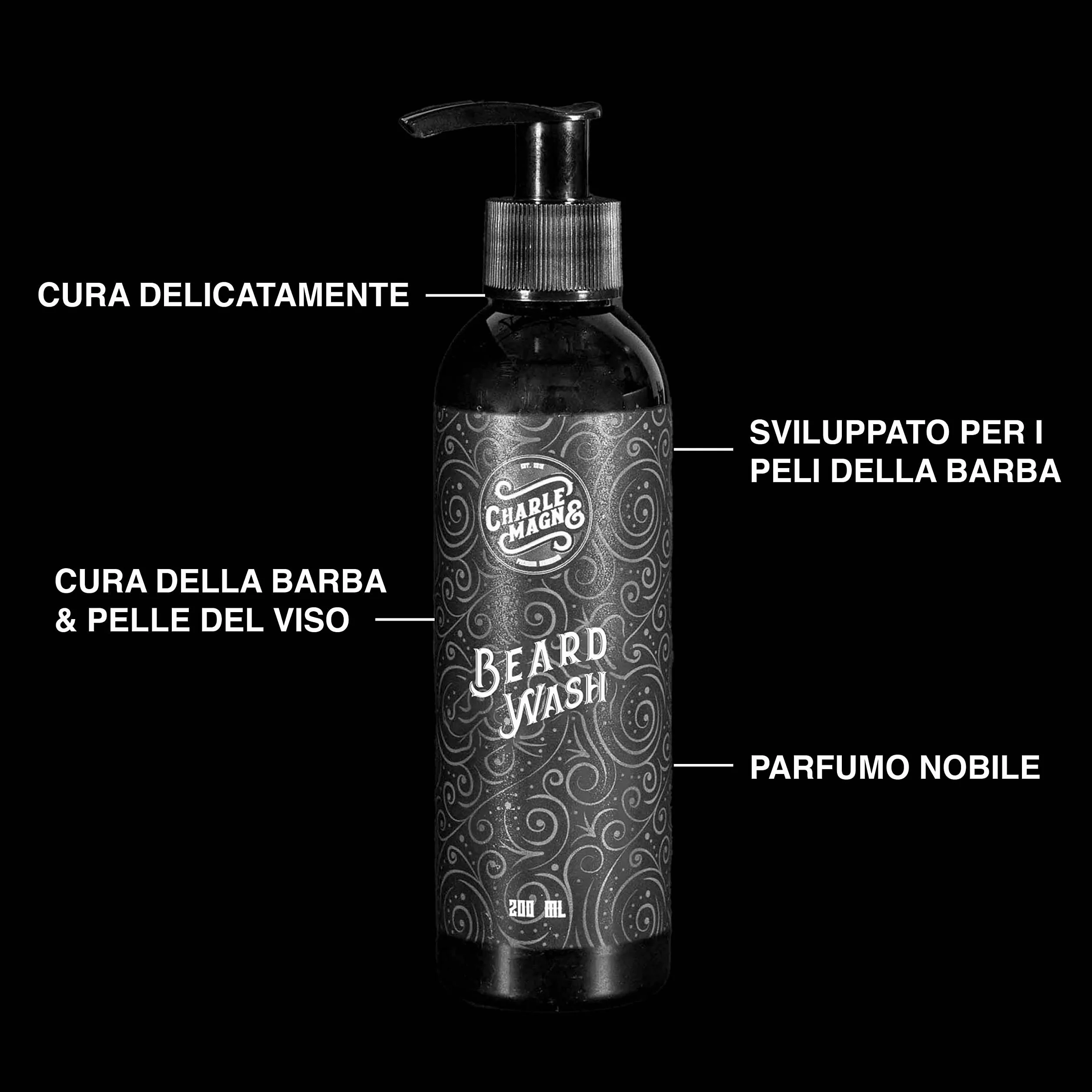 Charlemagne Beard Wash - Shampoo e Sapone per Uomo Made in Germany - Gel Lavaggio e Balsamo per Cura Delicata della Barba - Ideale per Pelle Secca