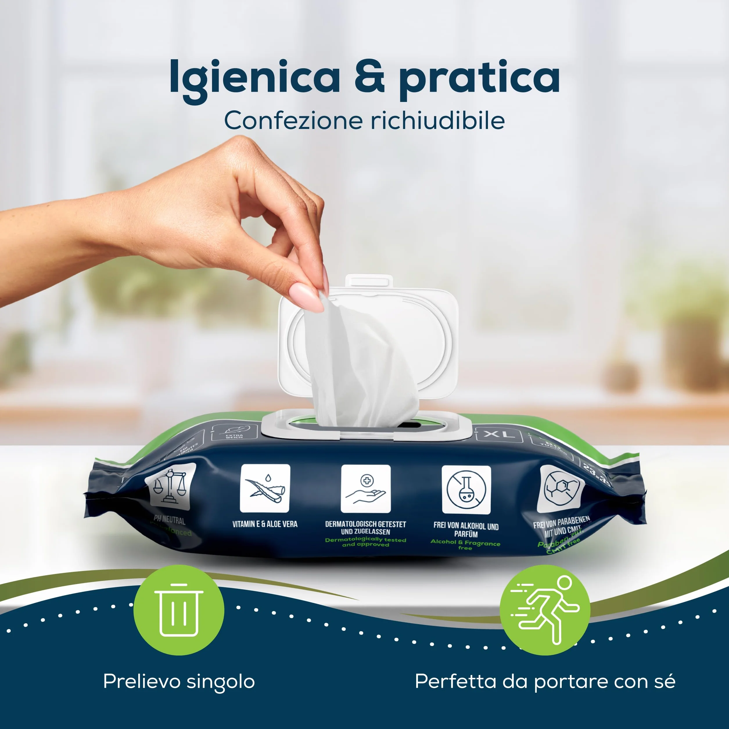 Sensalou Salviettine Umidificate XXL 23×33 cm Senza Alcool Pelle Sensibile Confezione 80 Pezzi