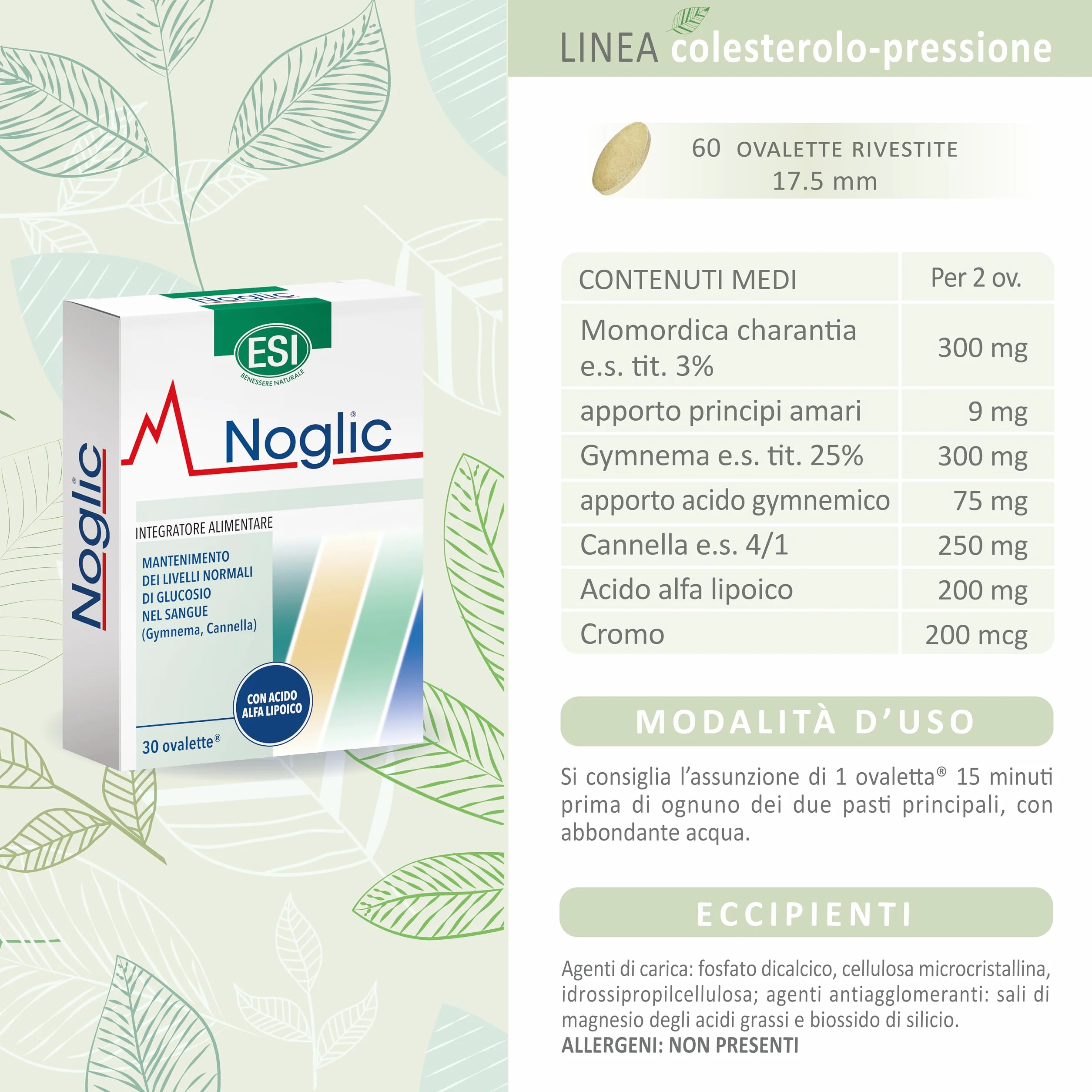ESI Noglic Integratore Alimentare Gymnema Silvestre Cromo 30 Ovalette
