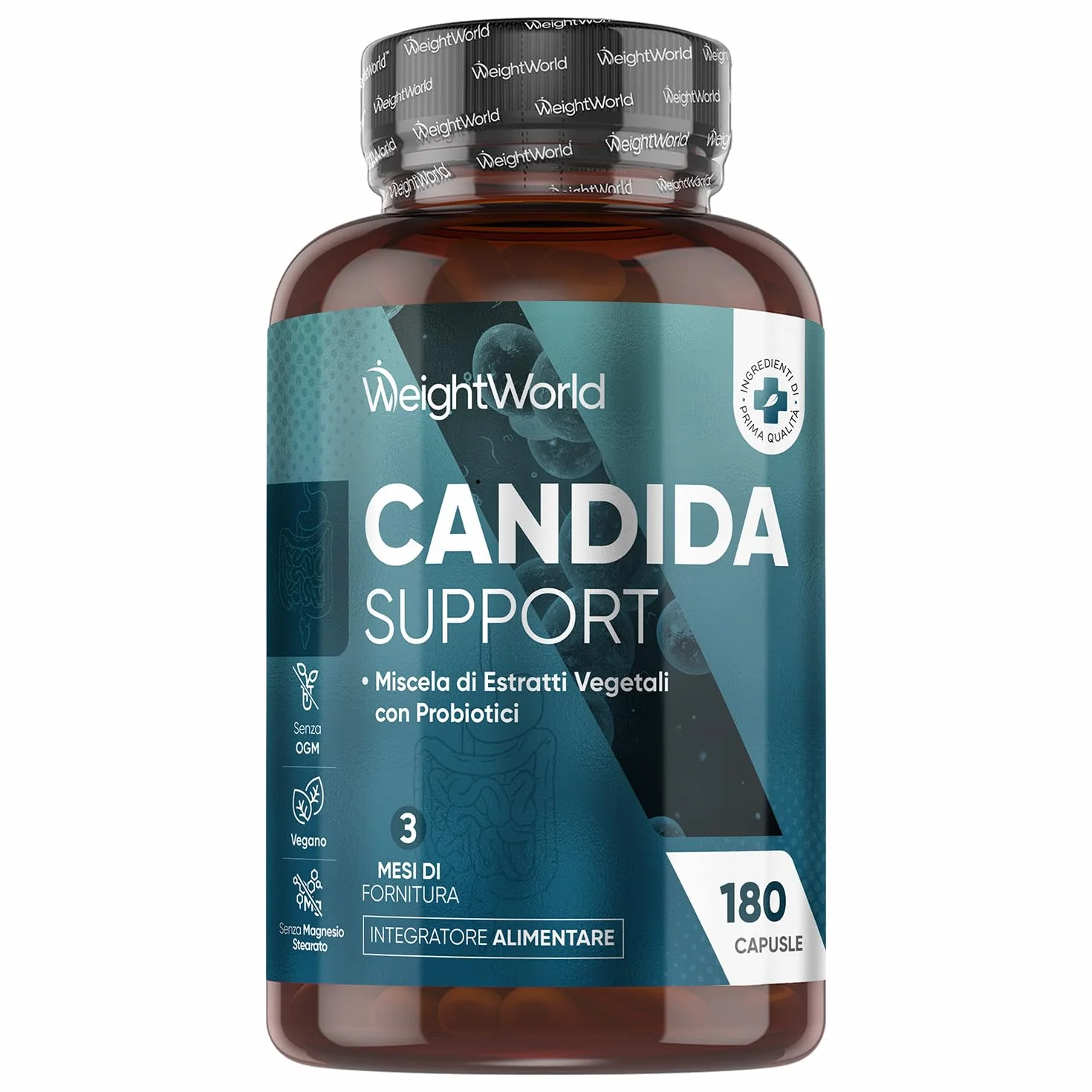 Candida Support 180 Capsule Vegane con Zinco, Aglio, Quercetina, Aloe Vera, Rosmarino, Cannella, Probiotici