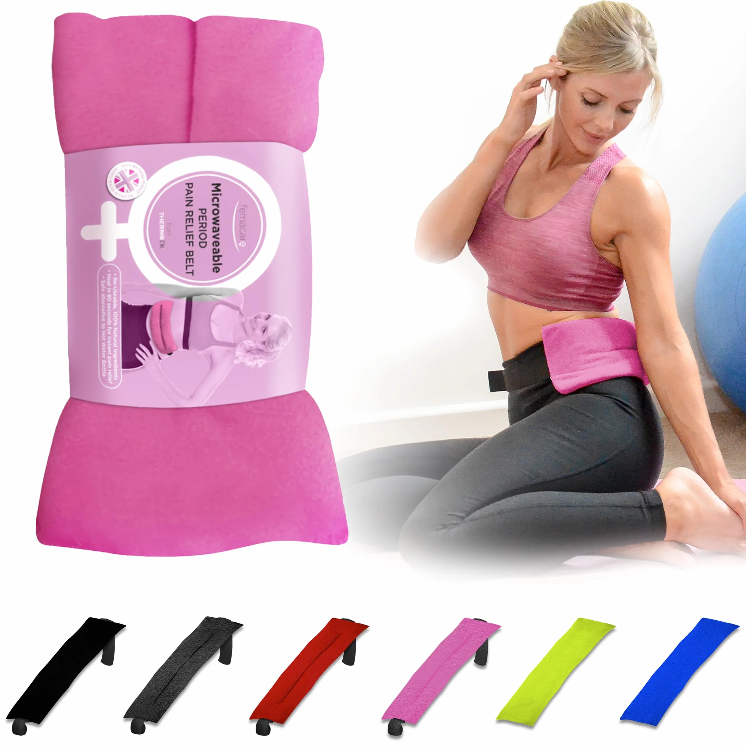 Cuscino riscaldante per crampi mestruali – Sacchi di grano riscaldabili al microonde con lavanda, cinghia elastica e morbido pile – sollievo naturale dal dolore mestruale per le donne
