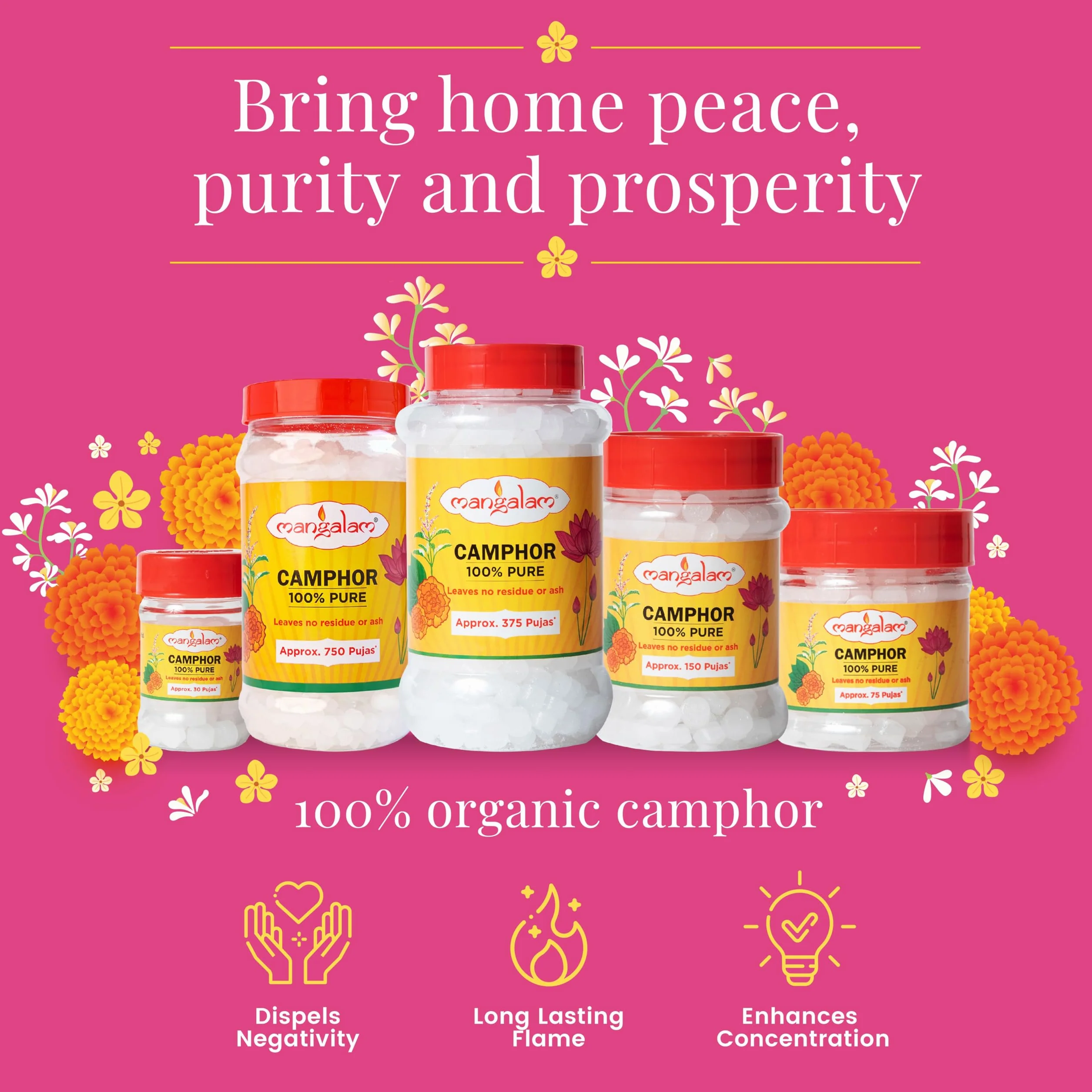 MANGALAM Compressa di canfora con involucro in cellophane, 200 g, confezione da 1, 100% pura, per puja, festival e altri rituali religiosi, senza sostanze chimiche pericolose