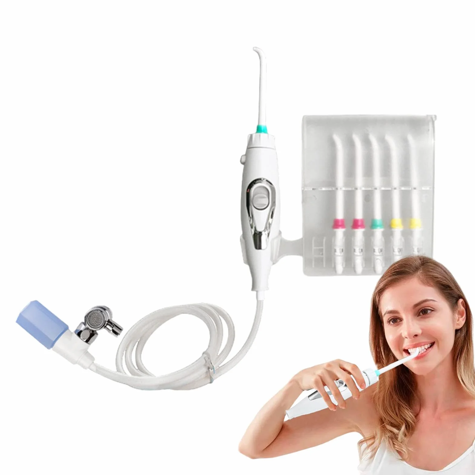 Irrigatore Orale a 6 Ugelli, Idropulsore Non Elettrico per Pulizia Dentale, Dispositivo Igiene Orale