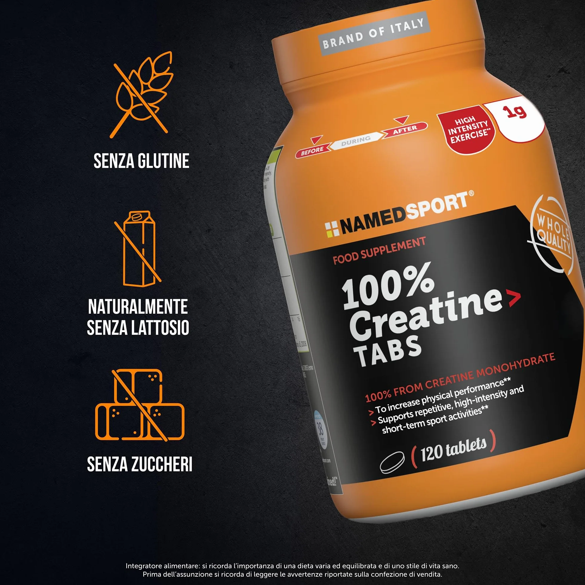NAMEDSPORT SUPERFOOD Creatina Monoidrato Pura 120 Compresse 80 Mesh per Bodybuilding e Sport di Potenza