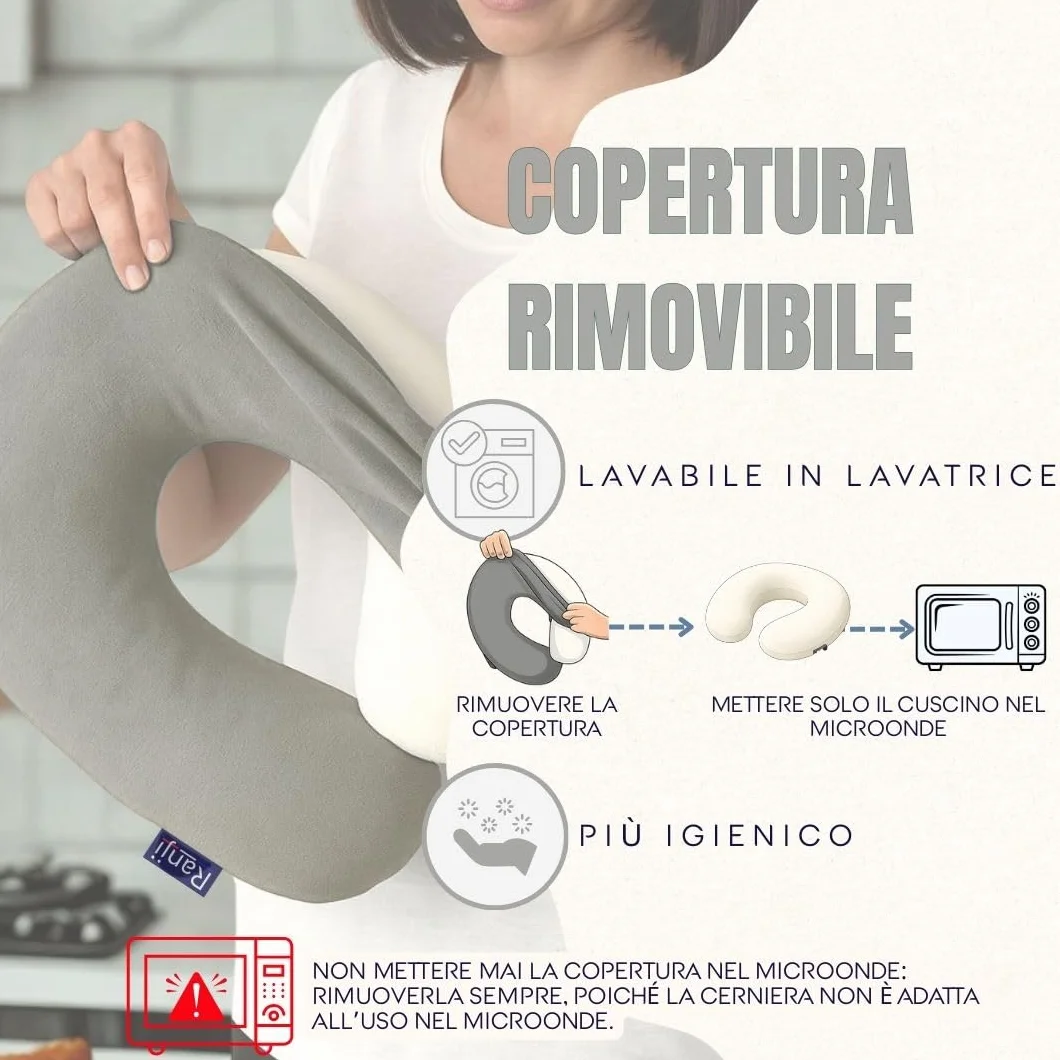 RANJI – Cuscino Termico con Noccioli di Ciliegia per Microonde | Cuscino Cervicale per Dolori al Collo e Spalle | Sacchetto Riscaldabile Naturale, Lavabile e Riutilizzabile (Gris)