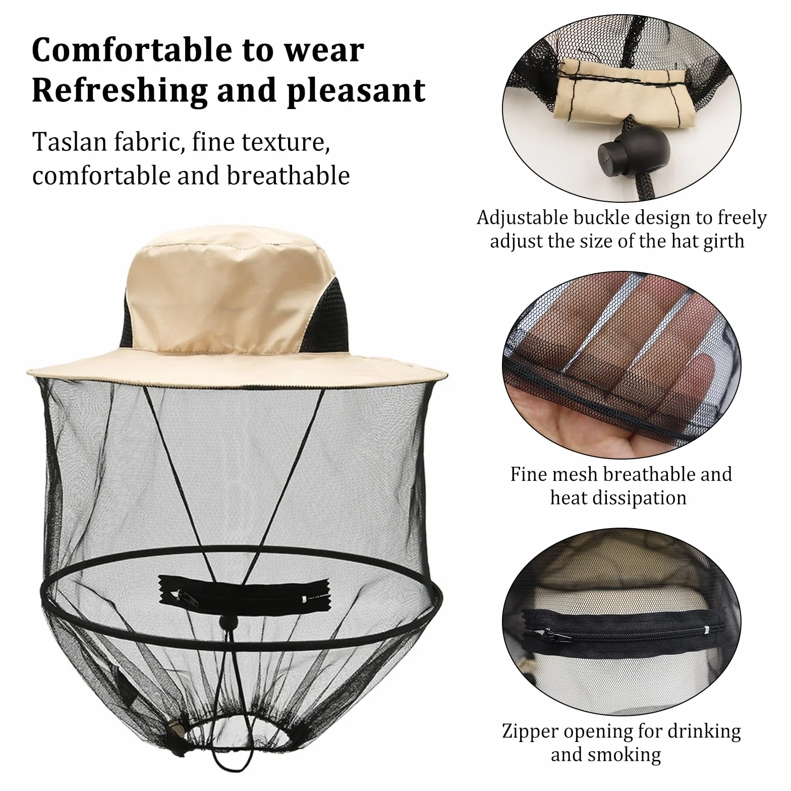 Cappello Zanzariera Pieghevole Anti Insetti per Apicoltore Escursionismo Campeggio Pesca Giardino Beige 2 Pezzi