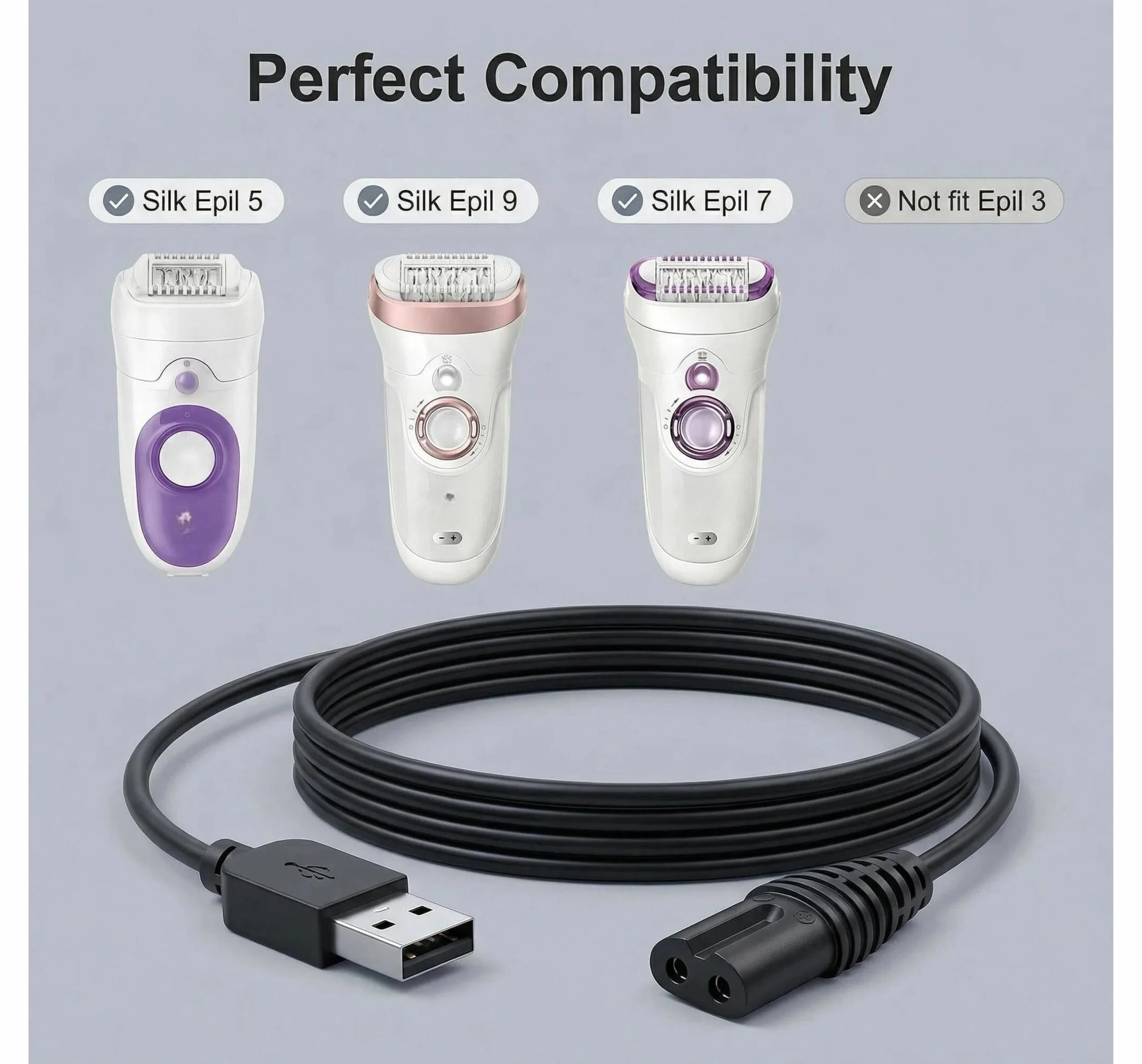 Cavo Alimentatore USB 12V compatibile con Braun Silk-épil 9 Flex 5 7 9 Caricatore