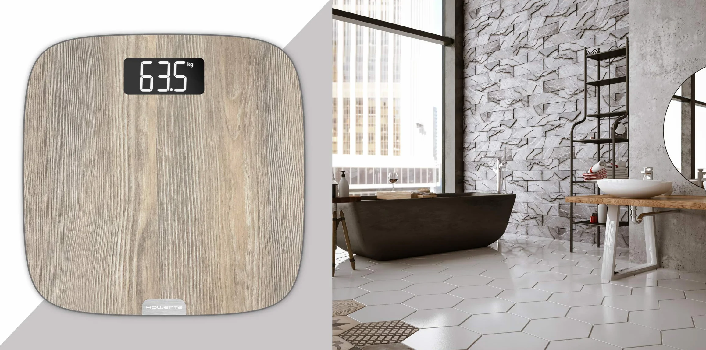 Rowenta BS1600 Origin Bilancia Pesapersone Digitale 31x31 cm 160kg Ultrasottile Effetto Legno
