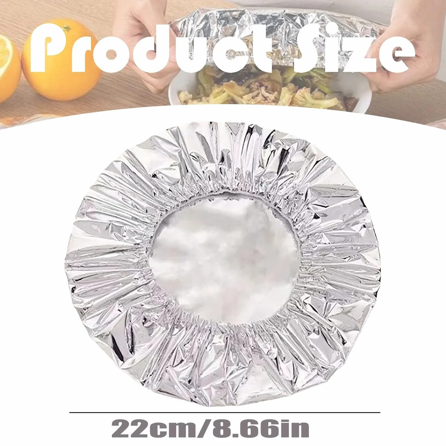 Sacchetti Alluminio per Alimenti 100PCS Copri Cibo Pellicola con Gomma Elastica Riutilizzabili Argento 22cm