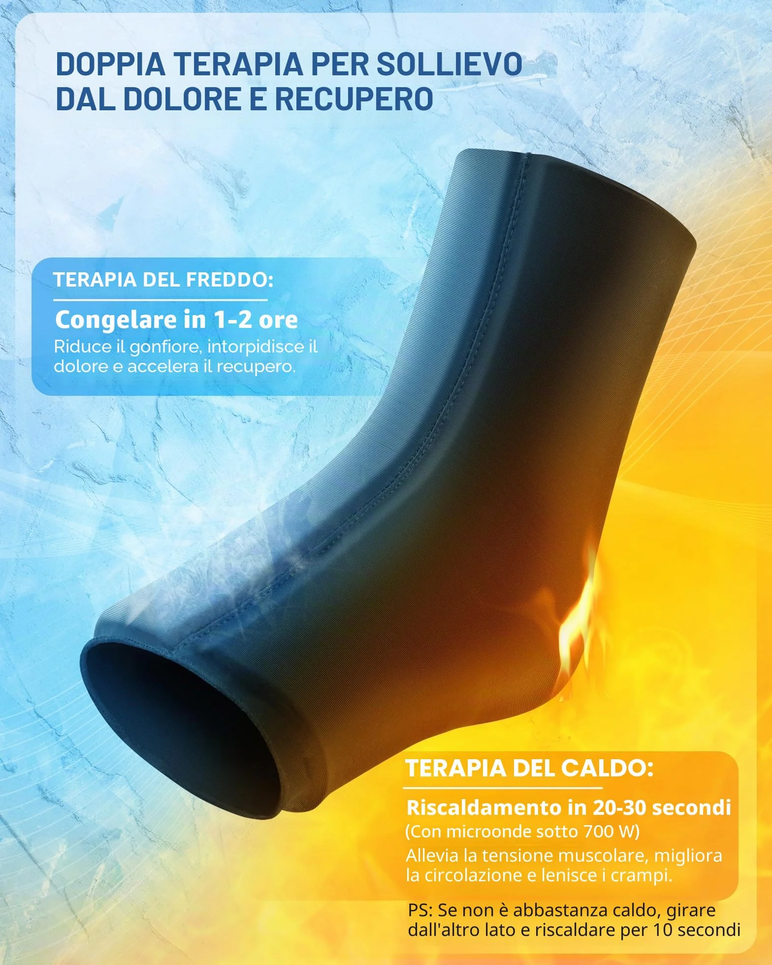 Tolaccea Supporto Ghiaccio per Caviglia e Piede, Impacco di Gel Riutilizzabile per Terapia Caldo e Freddo, Fascia Compressiva per Tendinite d'Achille, Fascite Plantare, Gonfiore L