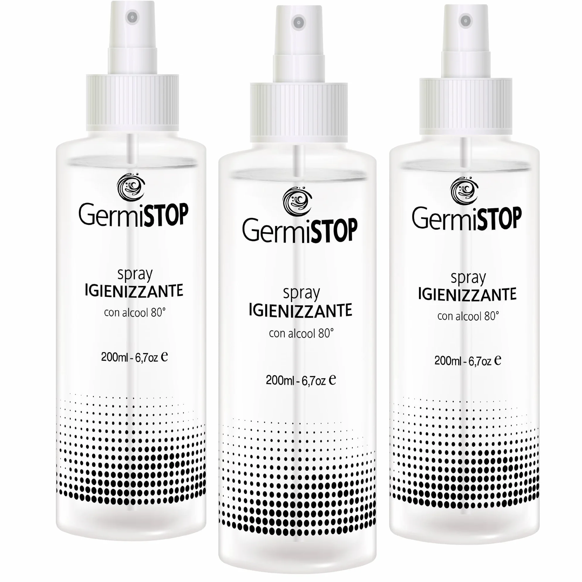 GERMISTOP Igienizzante Mani 3x200ml Alcool 80% Glicerina Spray Igienizzante Superfici