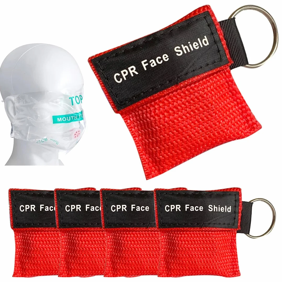 Mascherine Pocket Mask CPR in PVC con Valvola Unidirezionale, 5x5,5cm Rosso e Nero
