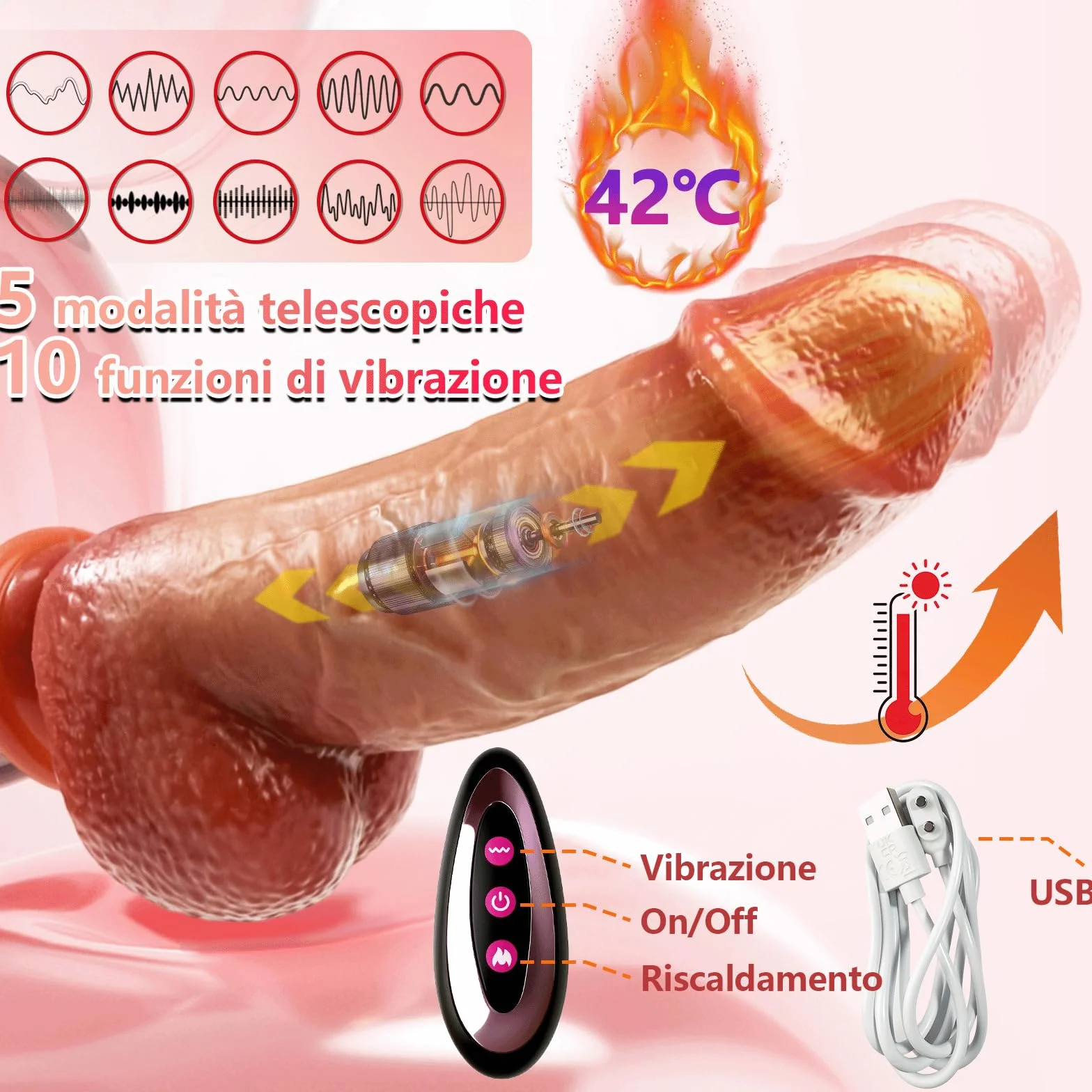 Dildo Vibratoreper Donna Vibratore Anale Pene Realistico XXL Grosso da 5,8 cm di Diametro Dildo Realistico con 5 Spinte 10 Vibrazione e Modalità di Riscaldamento Telecomando Vibratoreper Donna Grandi