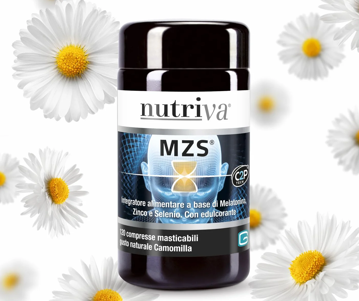 NUTRIVA MZS, Integratore Alimentare Melatonina, Zinco, Selenio, Utile per Dormire, Rilassamento e Benessere Mentale, 1mg di Melatonina, per Vegetariani 120 Compresse Masticabili