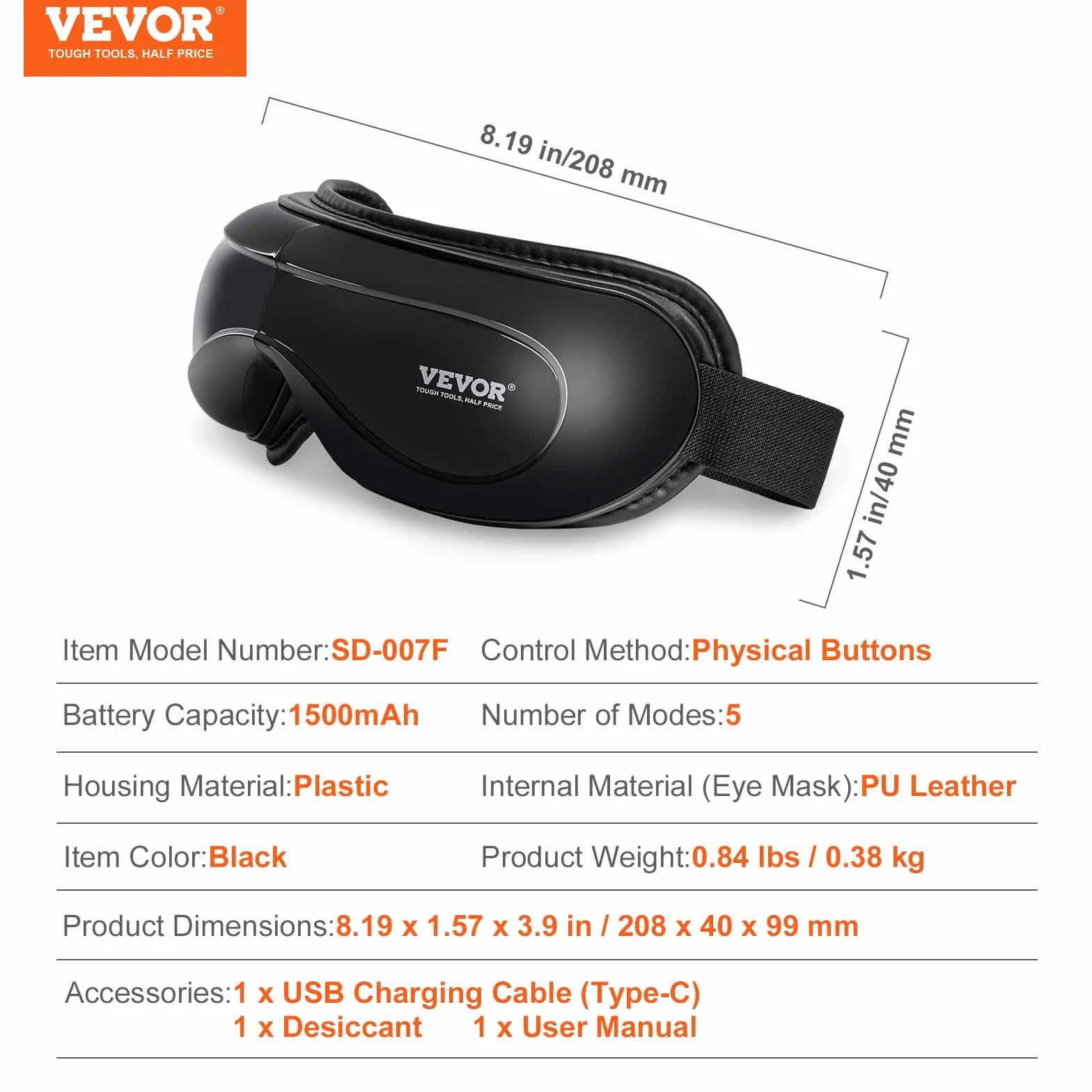 VEVOR Massaggiatore per occhi con calore, maschera massaggio oculare 5 modalità musica Bluetooth pieghevole 180°
