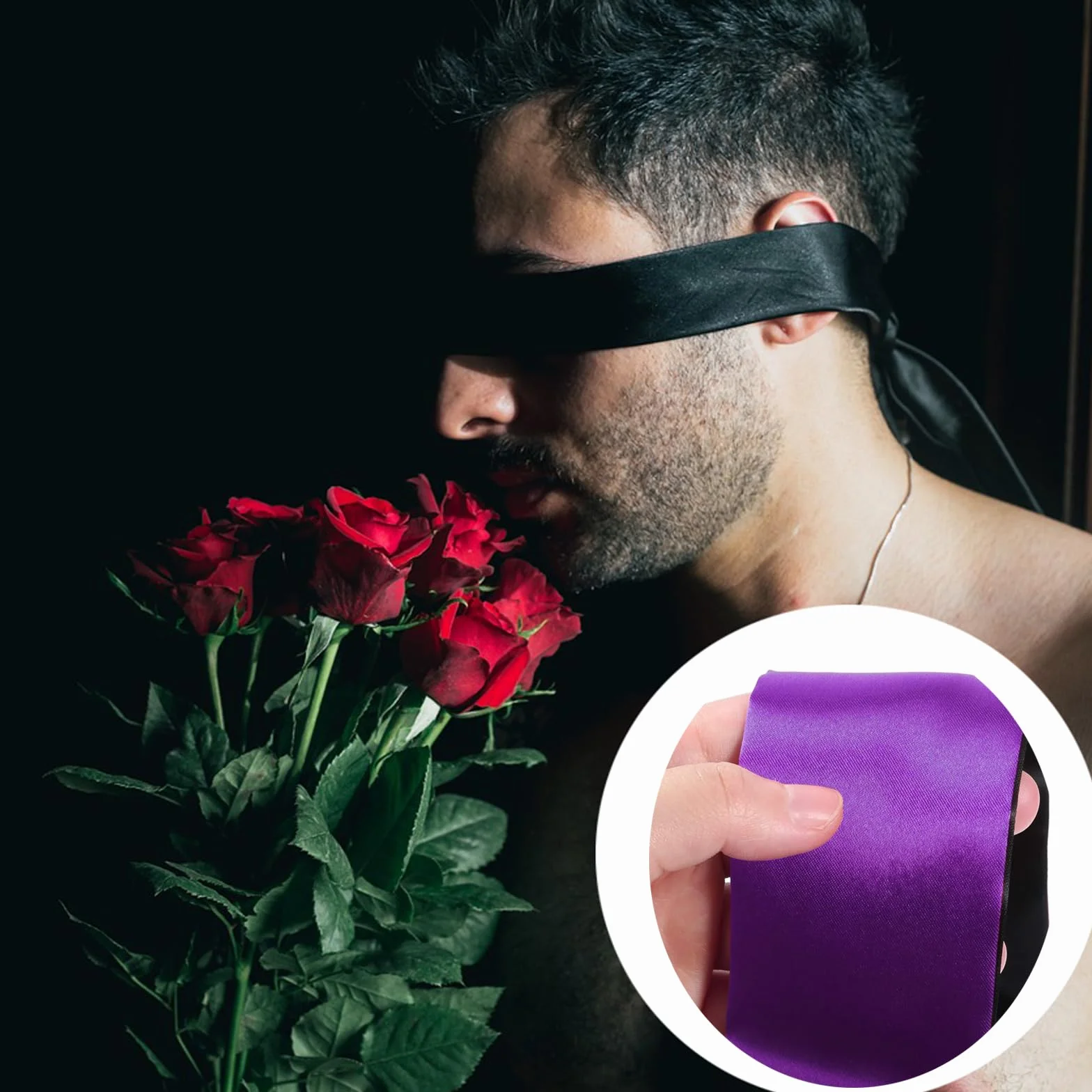 Set 4 pezzi maschera per occhi in corda di cotone e raso di seta per sonno (rosa viola)