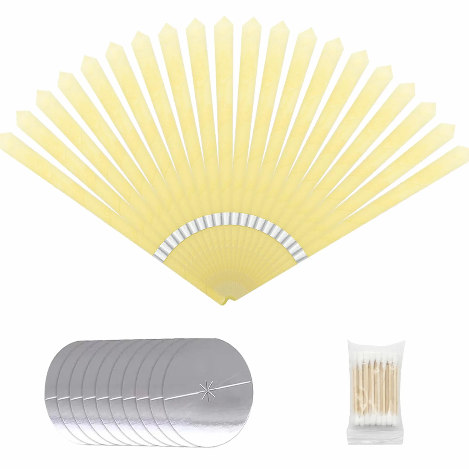 20 Pz Candele per Orecchie Detergenti Naturali, Beige 20 Coni Orecchie Cerume con 10 Dischi Protettivi e 20 Tampone di Cotone, Candele Orecchie Cerume in Cera di Stoffa