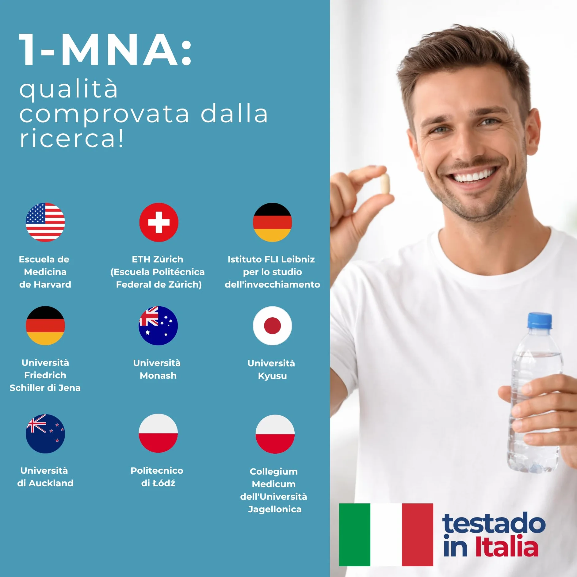 1-MNA Brain, Integratore Anti-Età, Ottimizza Naturalmente NAD+ con Ginkgo Biloba, Zinco, Biotina, Vitamine C, B1, B5, B6, B12, Salute Cellulare, Memoria, Concentrazione, 30 Compresse