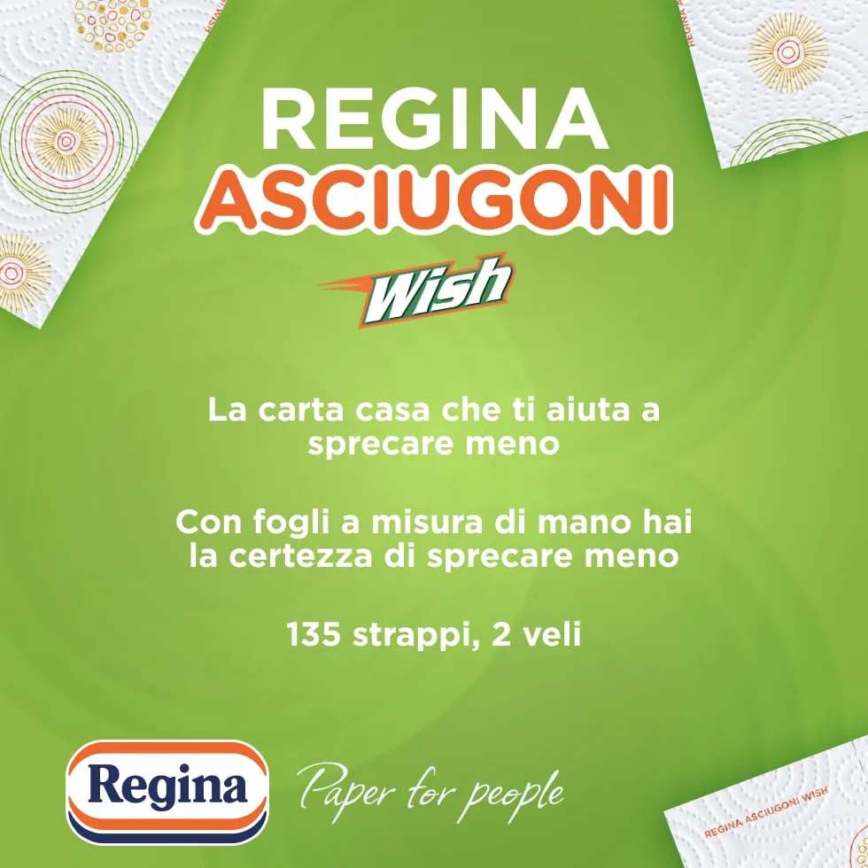 Regina Wish Carta Cucina 24 Rotoli 135 Strappi FSC Fogli a misura di mano