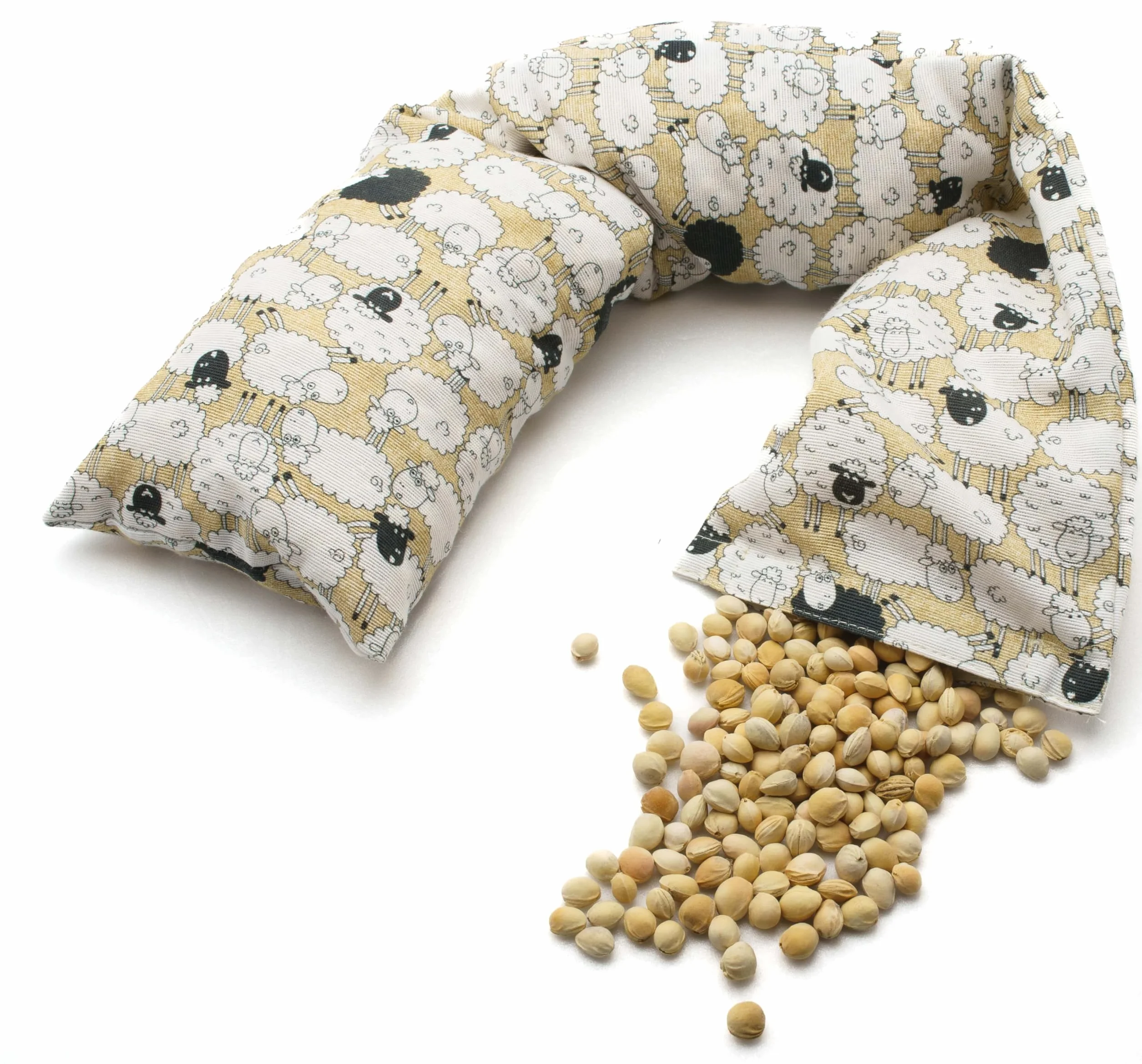 Fascia con noccioli di ciliegia sfoderabile e lavabile scaldacollo per mal di pancia, febbre alta (900gr. - 58x12x5cm) con Pecorelle. Terapia caldo freddo. Prodotto in Emilia Romagna