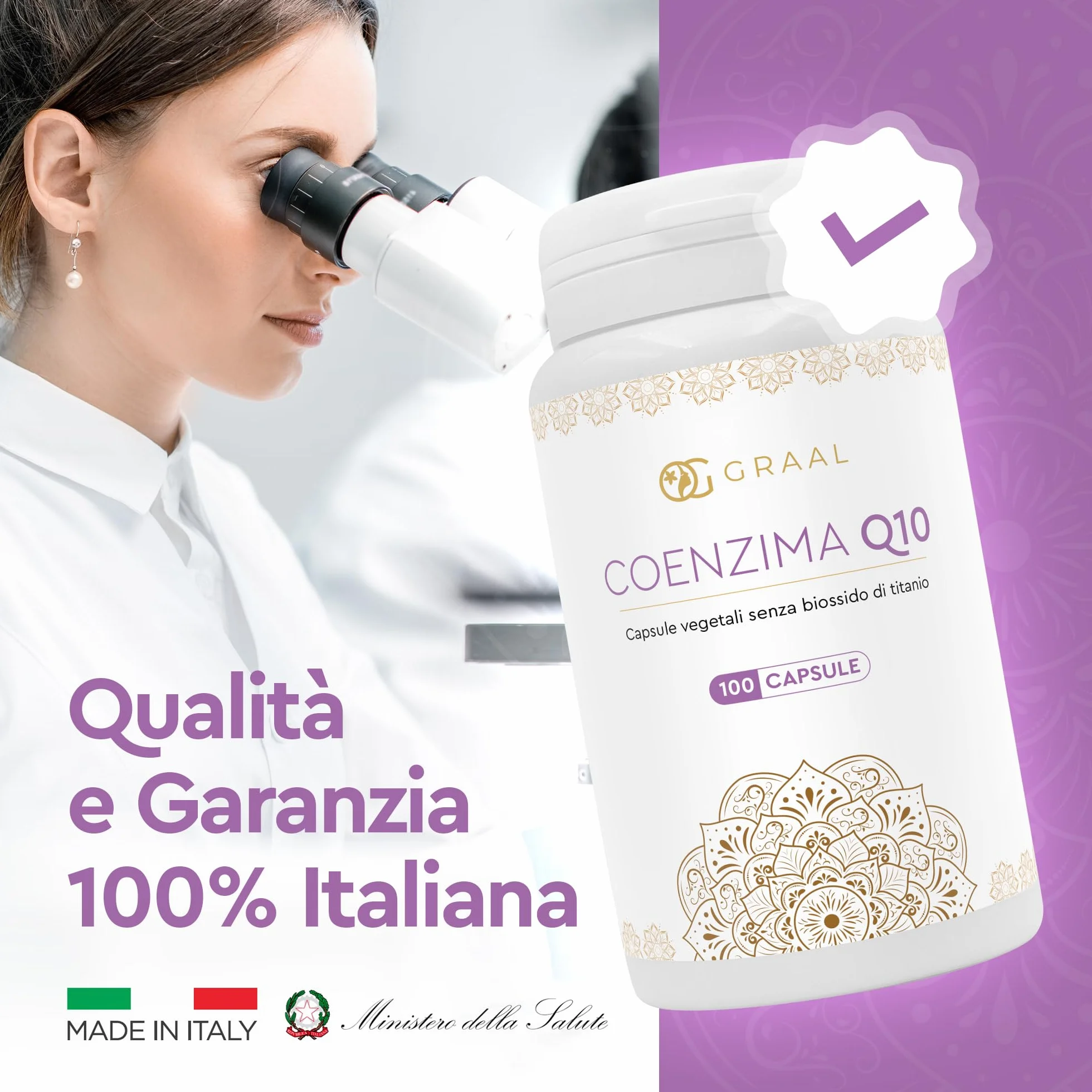 Graal Coenzima Q10 Migliore - Ubidecarenone (forma ossidata dell'Ubiquinolo) Naturale per Energia Cellulare, Azione Antiossidante, Contro l'Invecchiamento Cellulare e lo Stress Ossidativo