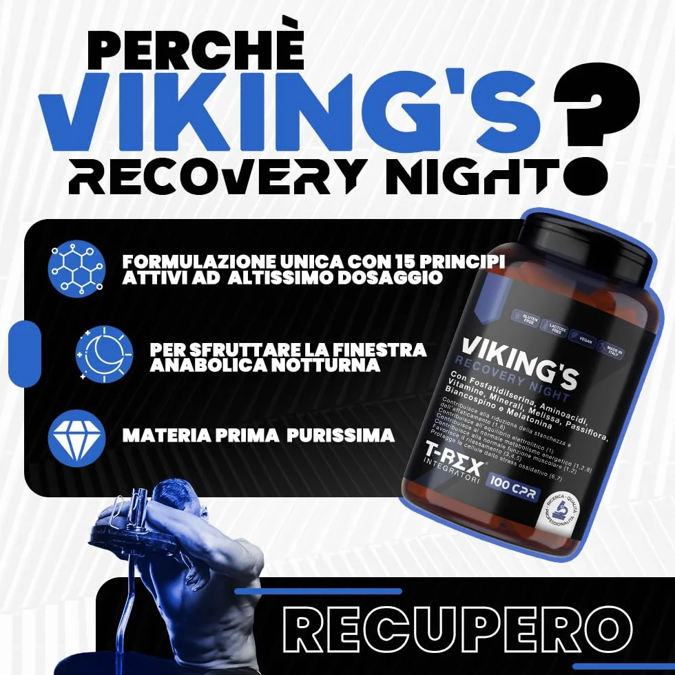 VIKING's Integratore Glutammina, Arginina, Lisina, Acido Aspartico, ZMA, Fosfatidilserina, Ornitina OKG | Post Workout per Recupero Muscolare Notturno, Riduce Stanchezza e Migliora il Sonno