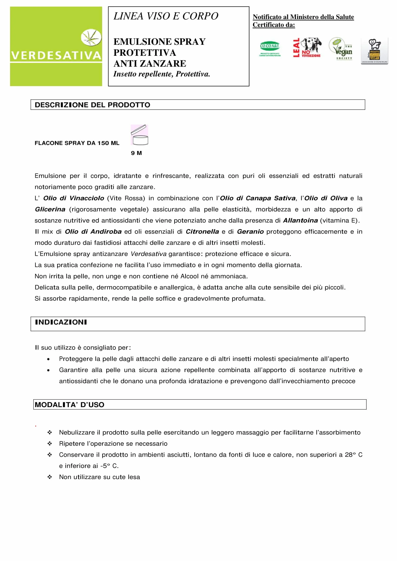 ZANZARE Spray Emulsione Protettiva Idratante