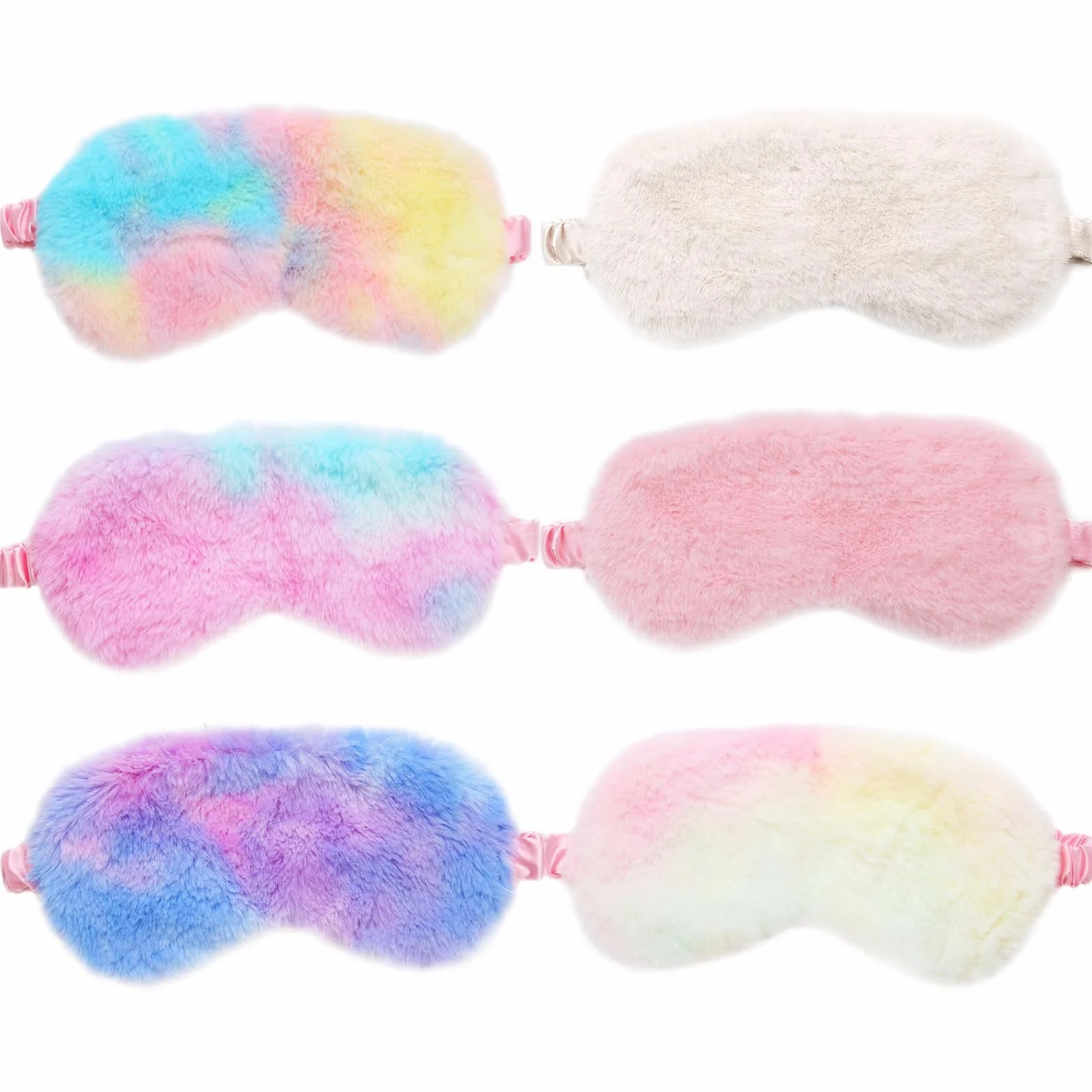 EUPSIIU 6 Pezzi Simpatiche Mascherina per Dormire in Peluche, Maschera Occhi per Dormire Antiluce per Donna, Benda Occhio Traspirante Maschera di Sonno Copertura degli Occhi per Bambina Ragazzi
