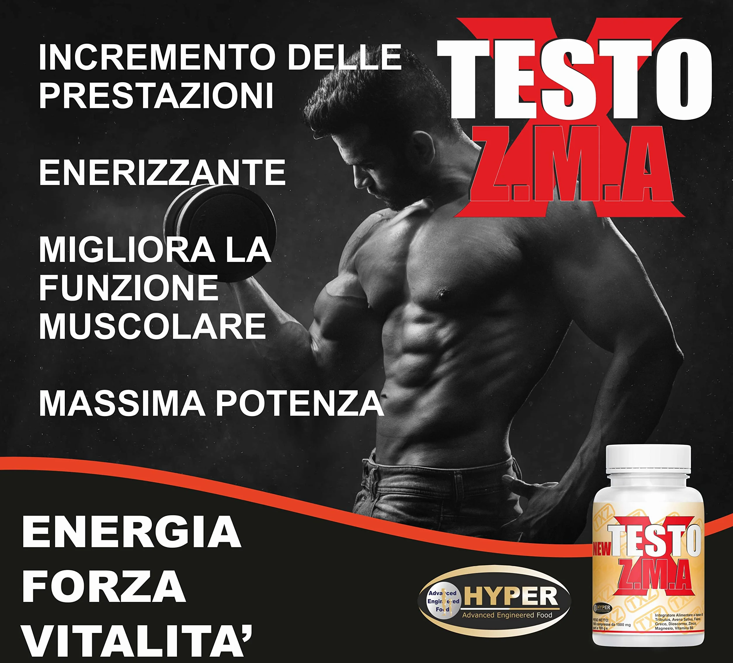 Testo X ZMA - Integratore per Uomini con Tribulus, Fieno Greco, Zinco, Magnesio e Vitamina B6 - Supporto Testosterone, Recupero Muscolare, Energia - Perdita del Desiderio Sessuale, Stanchezza
