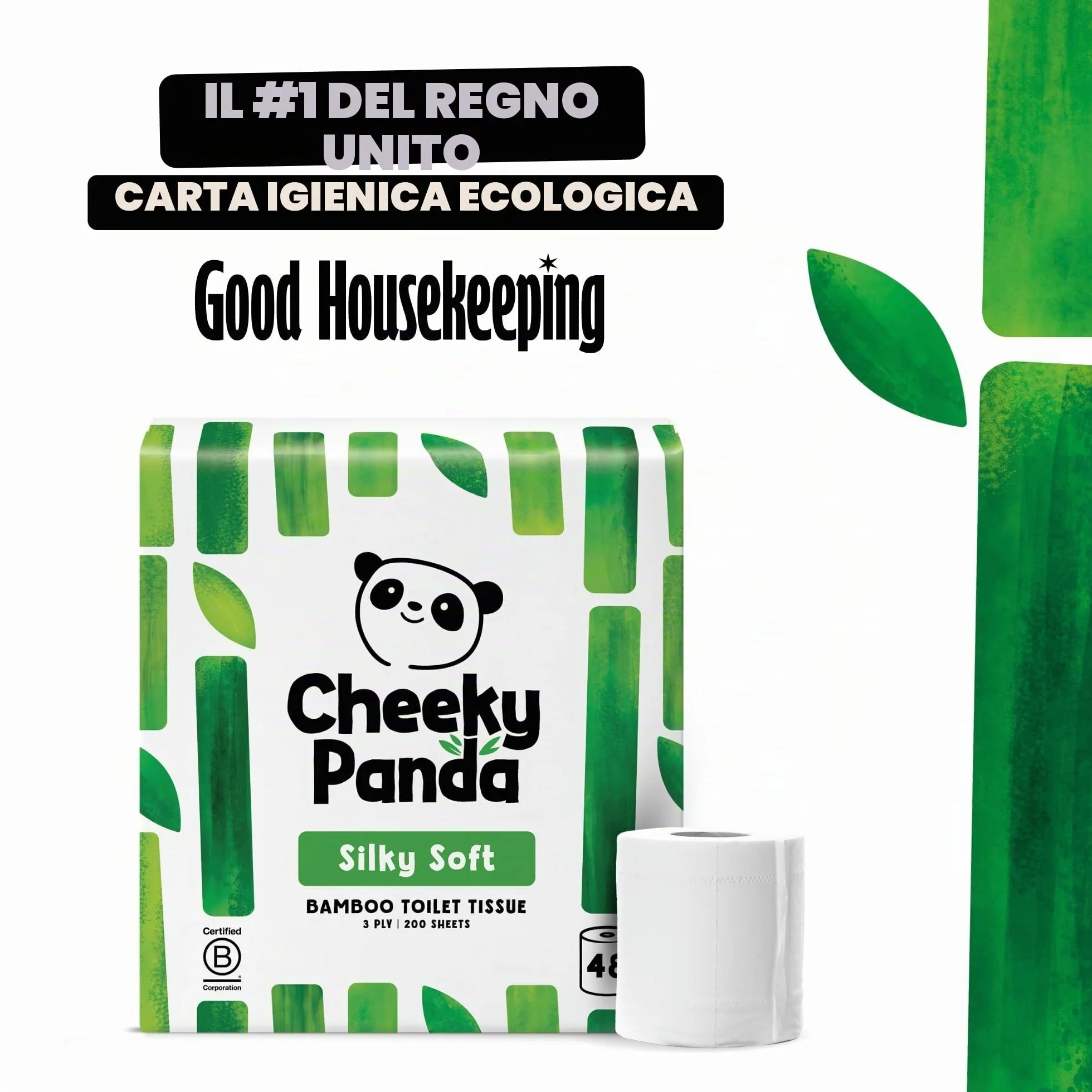The Cheeky Panda Carta Igienica Bamboo 48 Rotoli 3 Veli 200 Fogli Biodegradabile