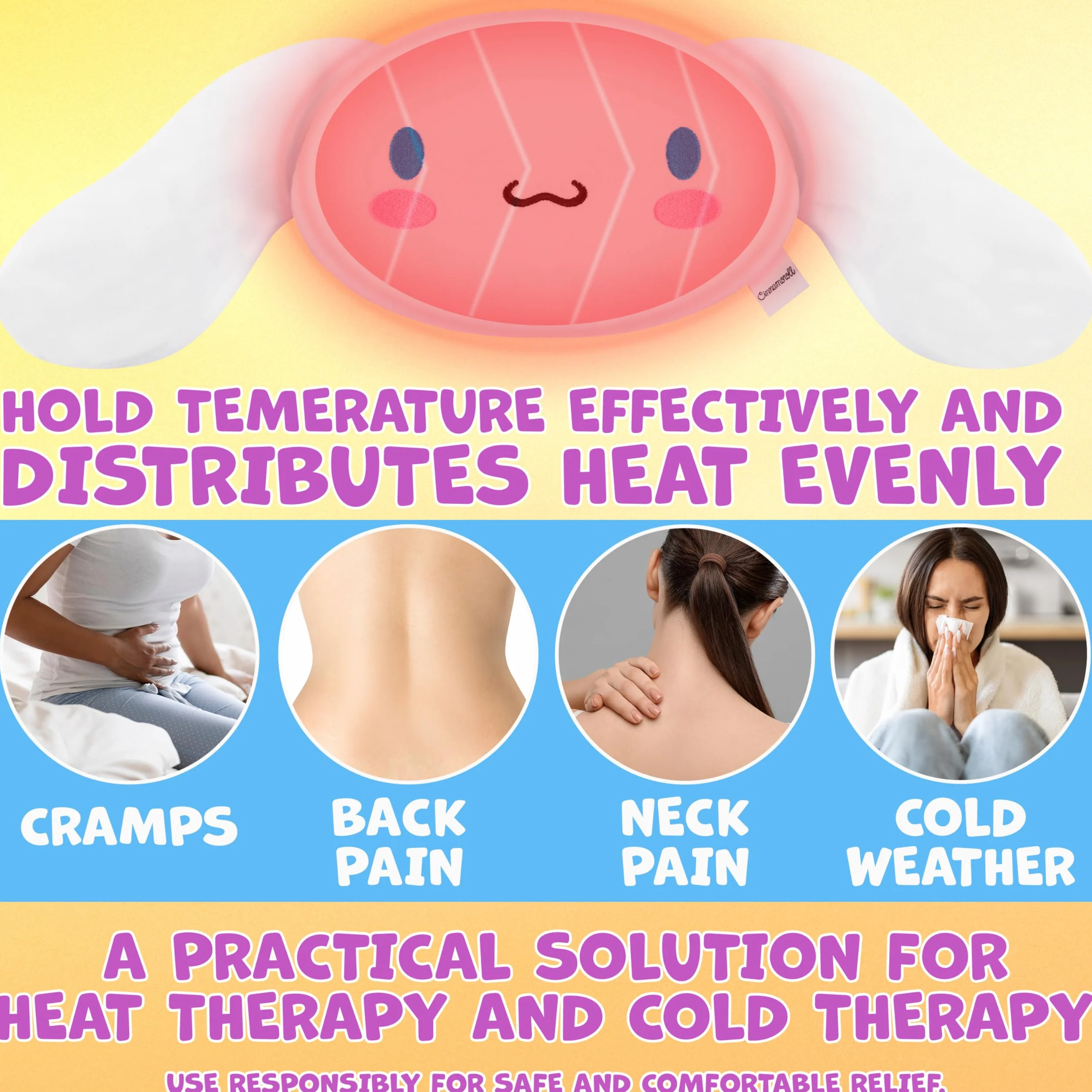 Cinnamoroll Sanrio Riscaldante Microonde, Peluche Termoforo Cervicale e Spalle, Compressa Alleviare Dolori Muscolari e Mestruali Regalo Donna (Bianco Cinnamoroll)