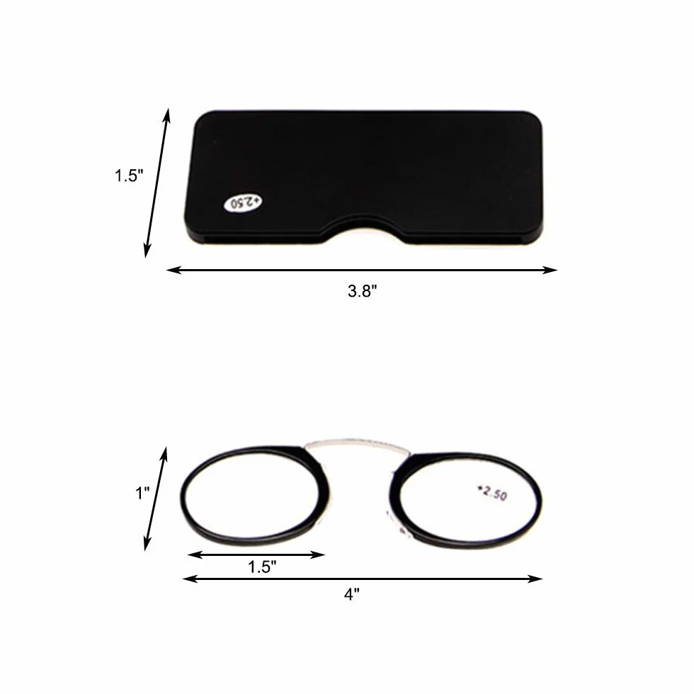 KoKoBin Occhiali da Lettura Unisex Ultraleggeri Mini Nose Clip Non Indossati Antiscivolo - Uomo Donna Sempre a Portata di Mano (Nero +2.0)