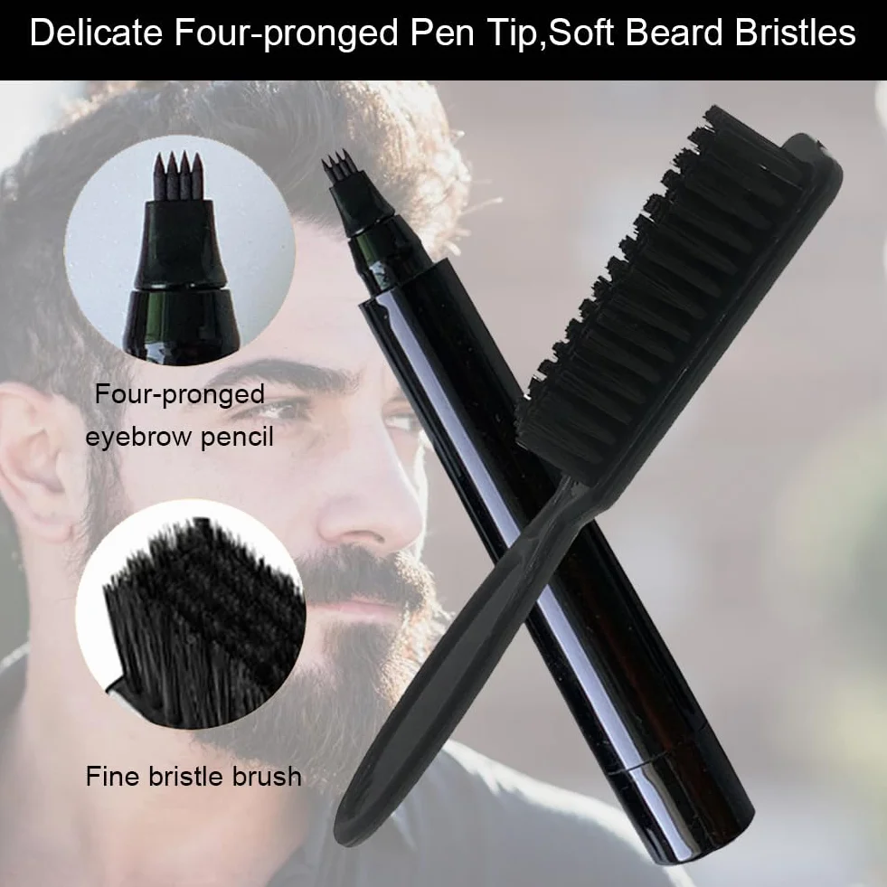 Penna per Barba Uomo,2pcs Kit Penna Barba Istantanea,Kit Matita Riempitiva per Barba Uomo,Beard Filling Pen,Riempimento Barba Impermeabile,Matita per Barba e Pennello per Barba