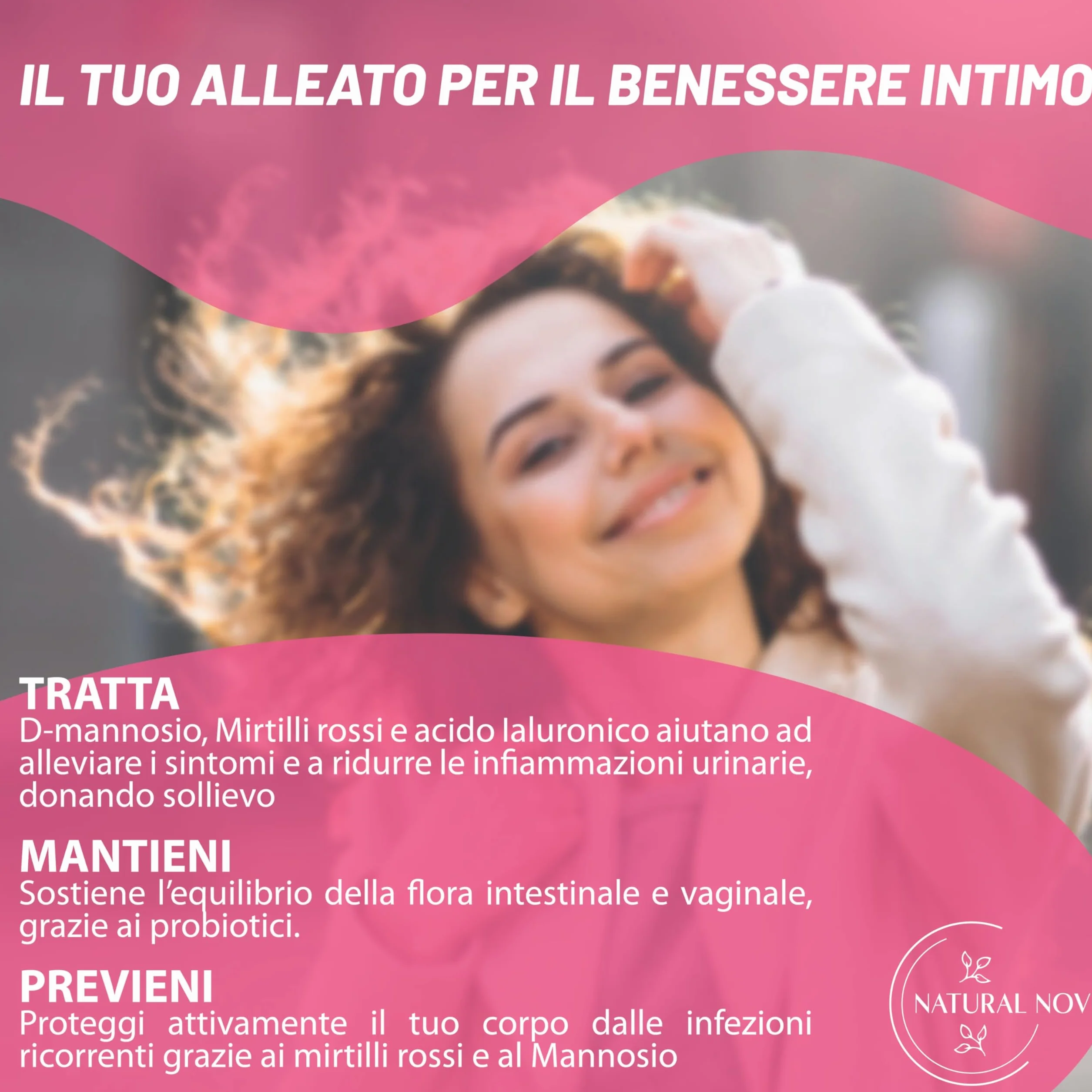 NaturalCyst® D-mannosio puro con fermenti lattici probiotici Acido Ialuronico Mirtillo rosso per Candida e infezioni vie urinarie Vegan