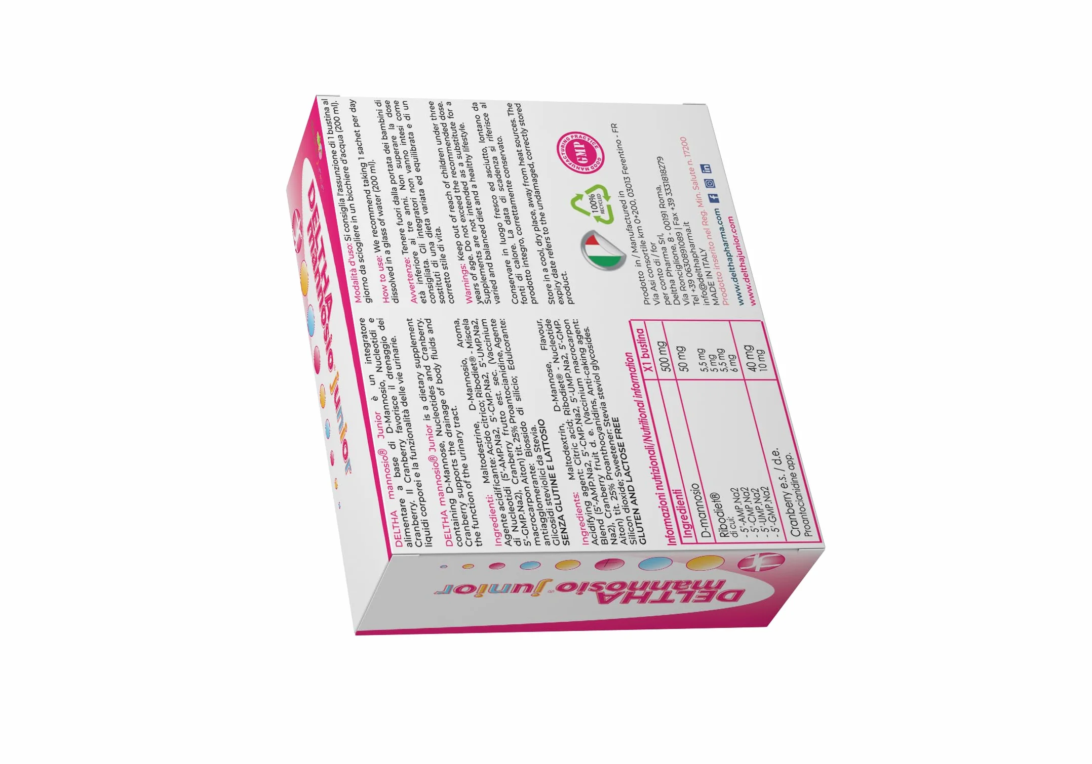 DELTHAmannosio Junior D Mannosio alto dosaggio 500mg Mirtilli rossi e nucleotidi purificati Made in Italy per le vie urinarie dei bambini