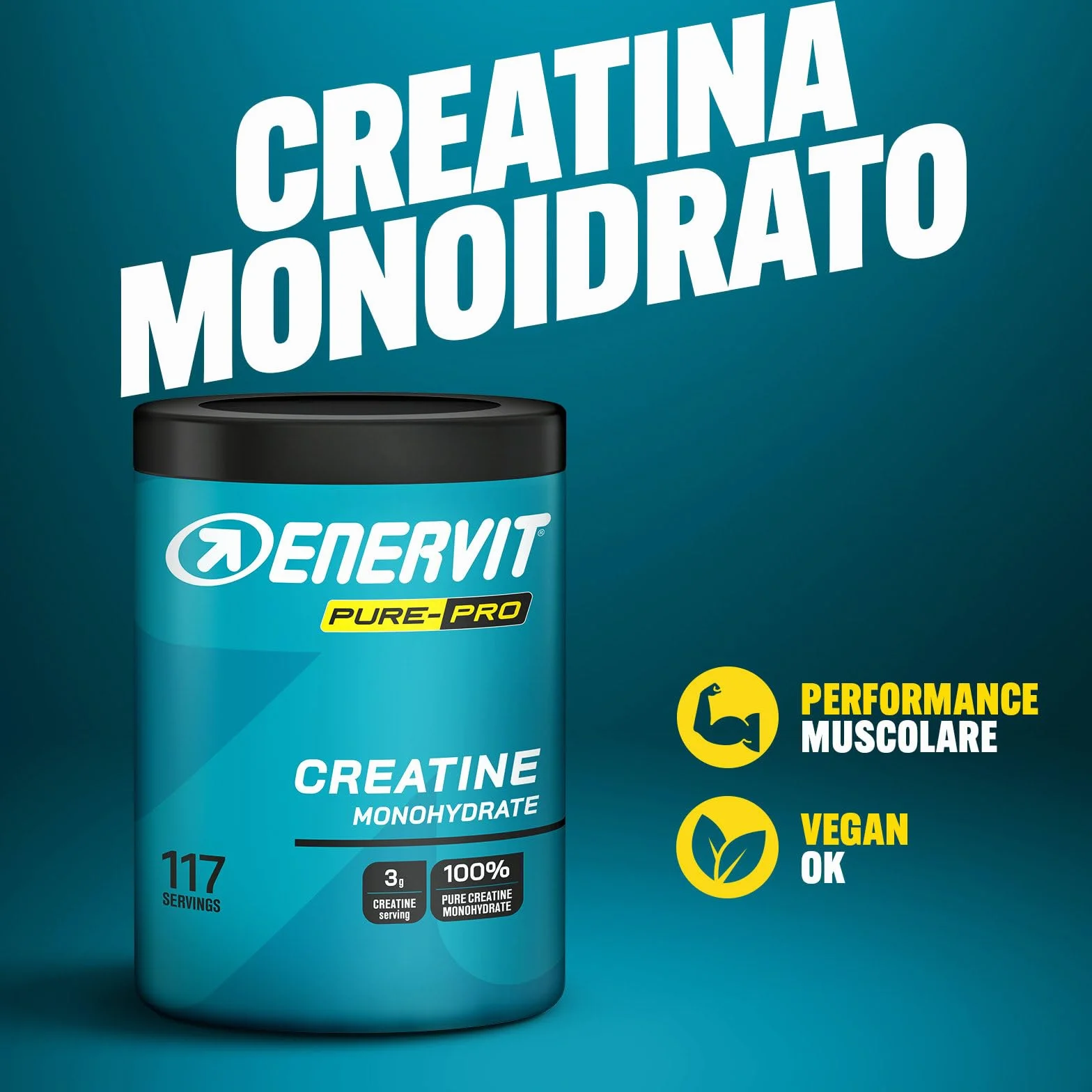 Enervit Pure-Pro Creatine, Creatina Monoidrata in Polvere, Gusto Anguria,Ideale per sforzi e Workout ad Alta Intensità, Vegan, Barattolo da 400g