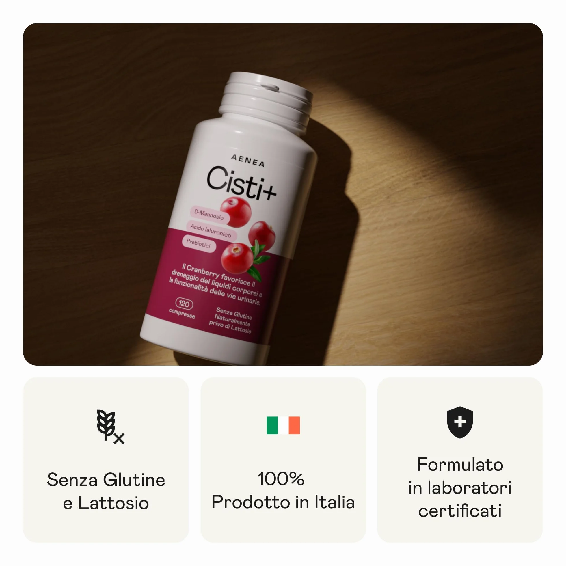 Cisti+ Integratore Cistite Donna 120cpr con D Mannosio Puro 2000mg, Mirtillo Rosso, Cranberry, Acido Ialuronico, Prebiotici per Benessere Vie Urinarie, Drenaggio Liquidi, Integratori Vie Urinarie
