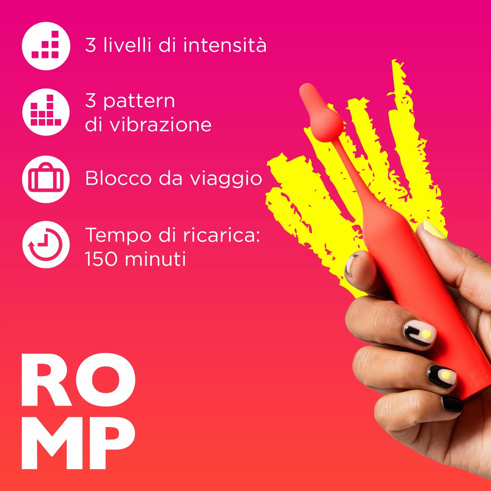 ROMP Pop Vibratore ad Alta Frequenza | Stimolatore Clitorideo | Per Donne con 3 Modelli di Vibrazione | Giocattolo Sessuale Portatile per Adulti | Ricaricabile e Impermeabile | Rosso